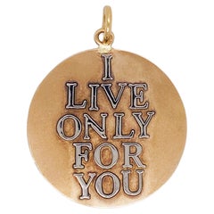 Two-Tone Love Disk 1-Inch Charm "I Live Only For You" in 14K & 10K Gold (Lv)