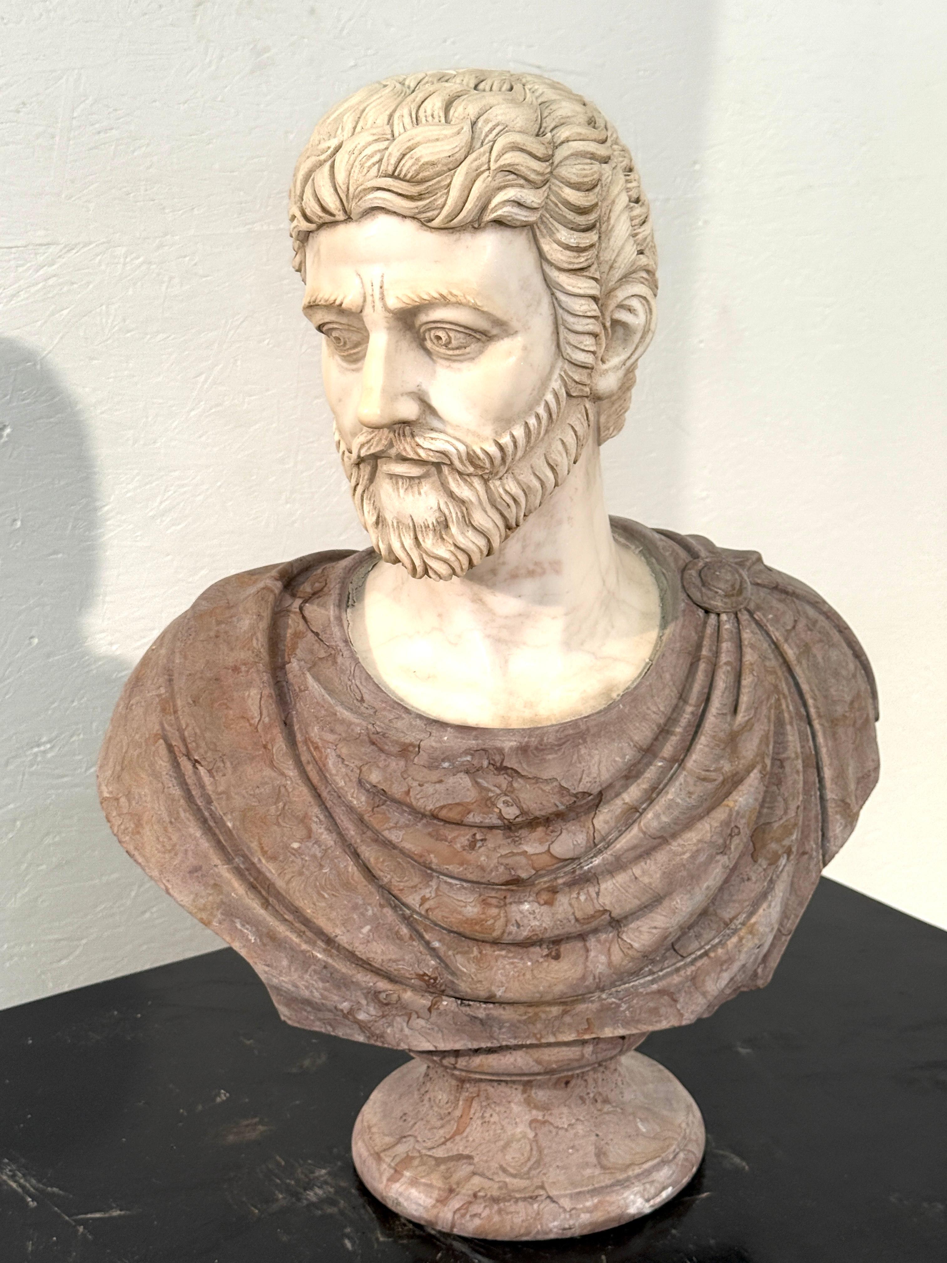 Modern Two-Tone Marble Bust of a Roman Nobleman For Sale