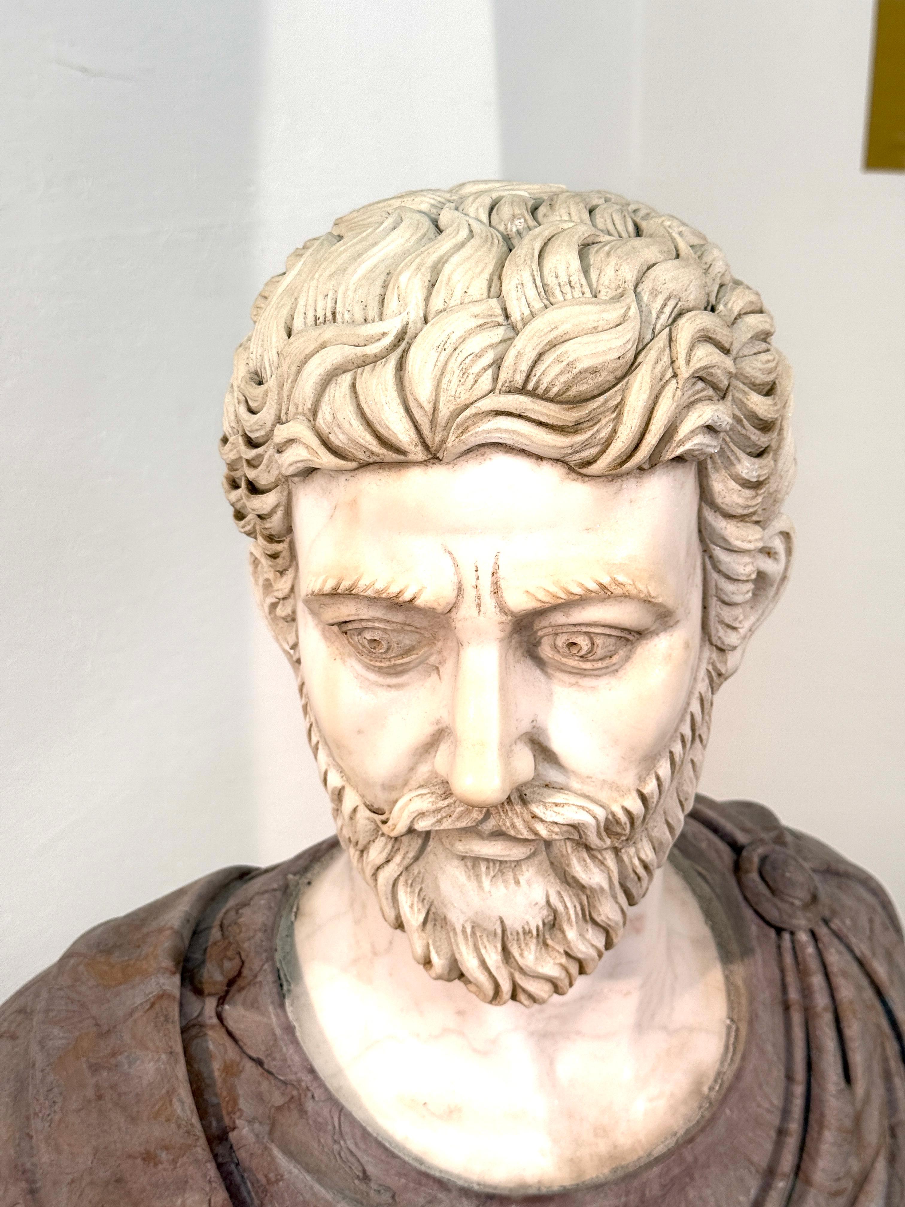 Italian Two-Tone Marble Bust of a Roman Nobleman For Sale