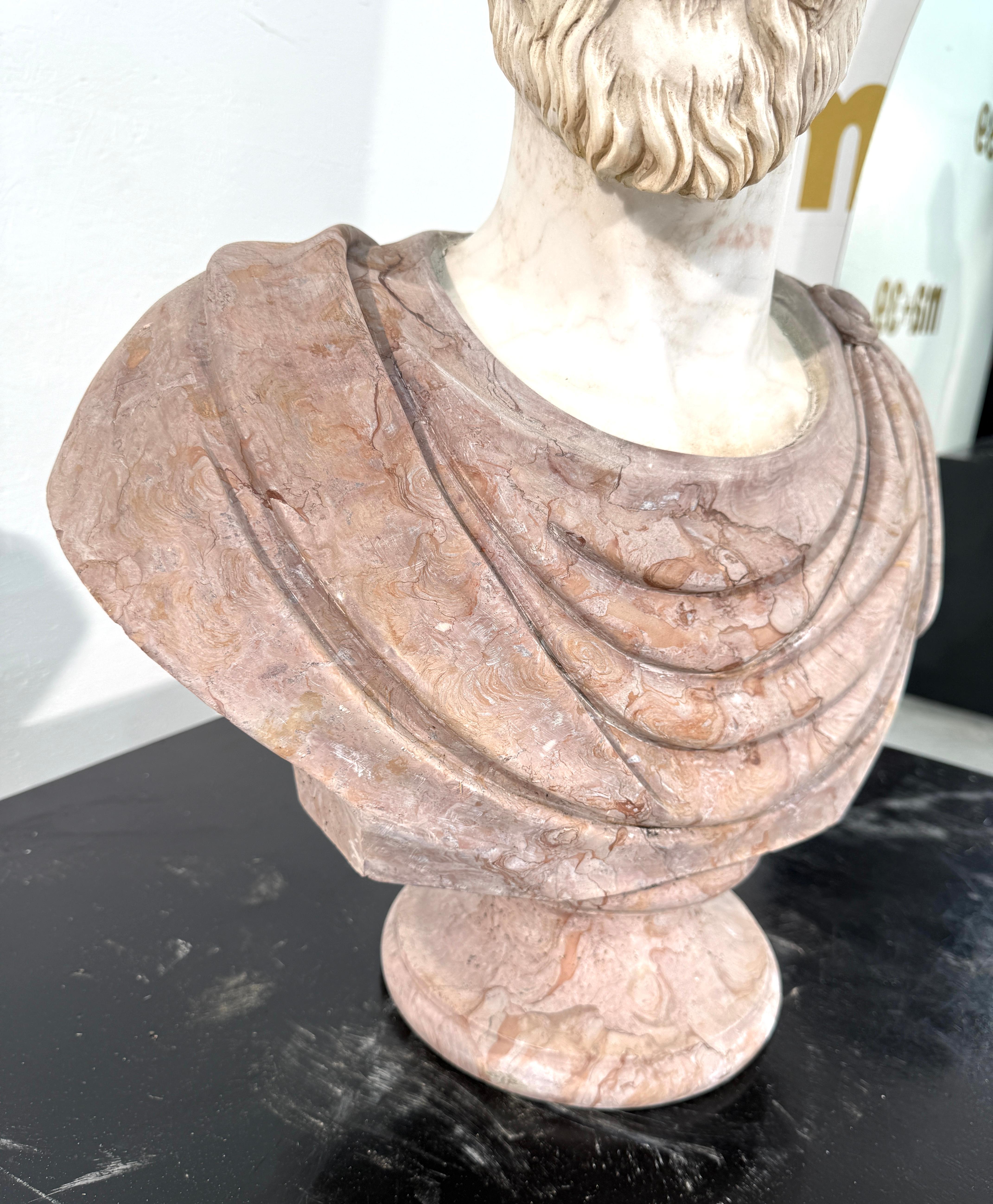 Mid-20th Century Two-Tone Marble Bust of a Roman Nobleman For Sale