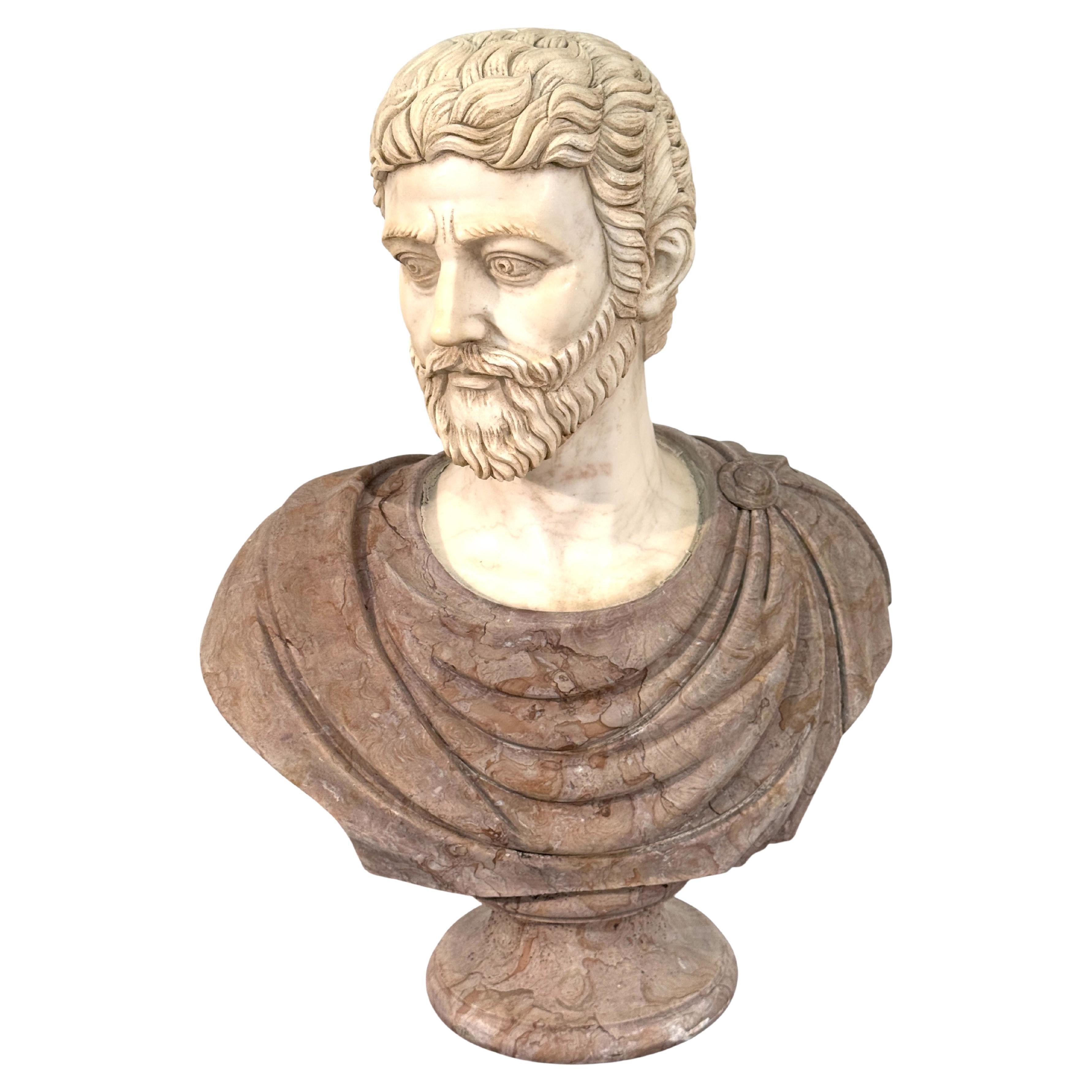 Two-Tone Marble Bust of a Roman Nobleman For Sale