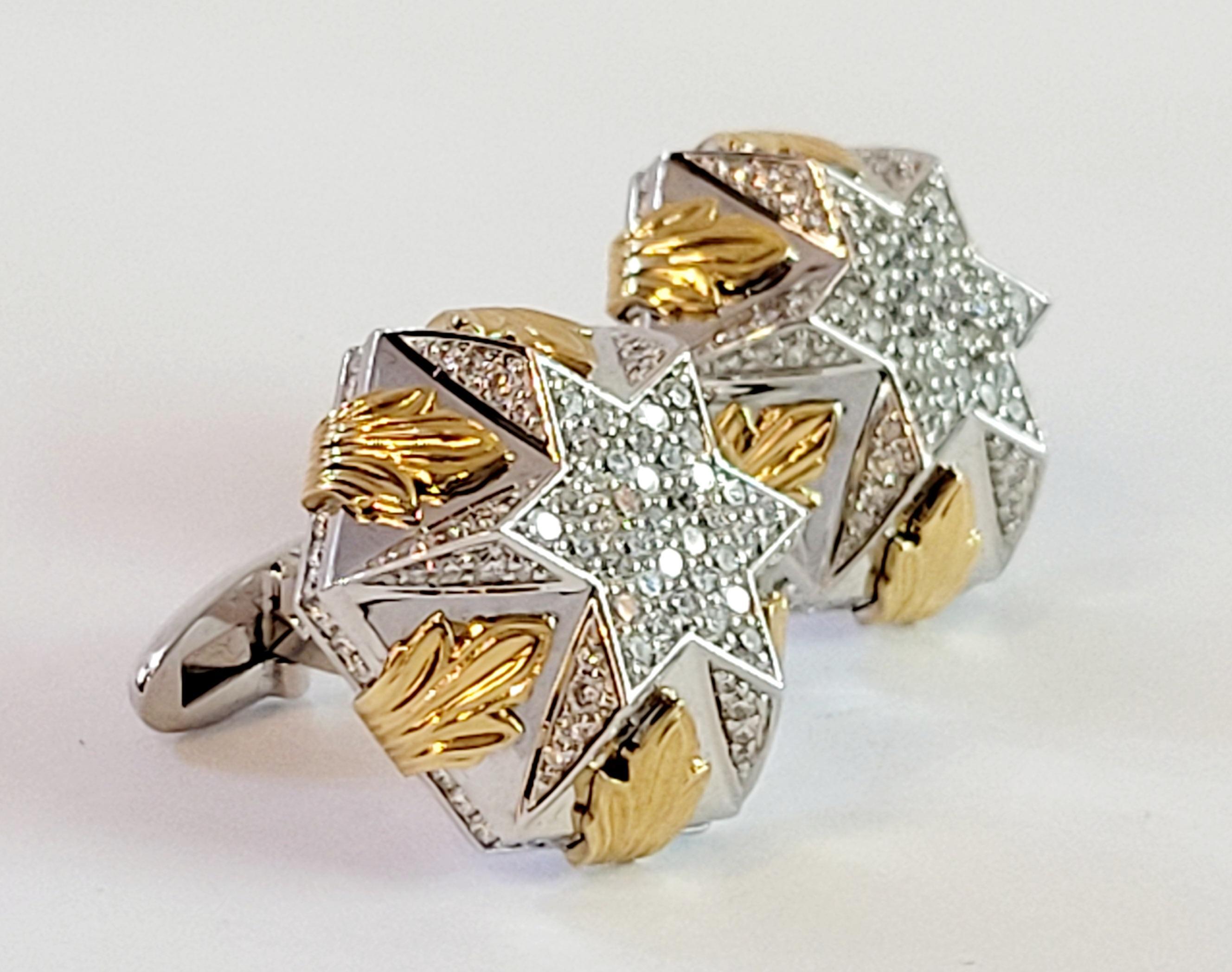 Round Cut Two tone Men Cufflinks with Diamonds For Sale