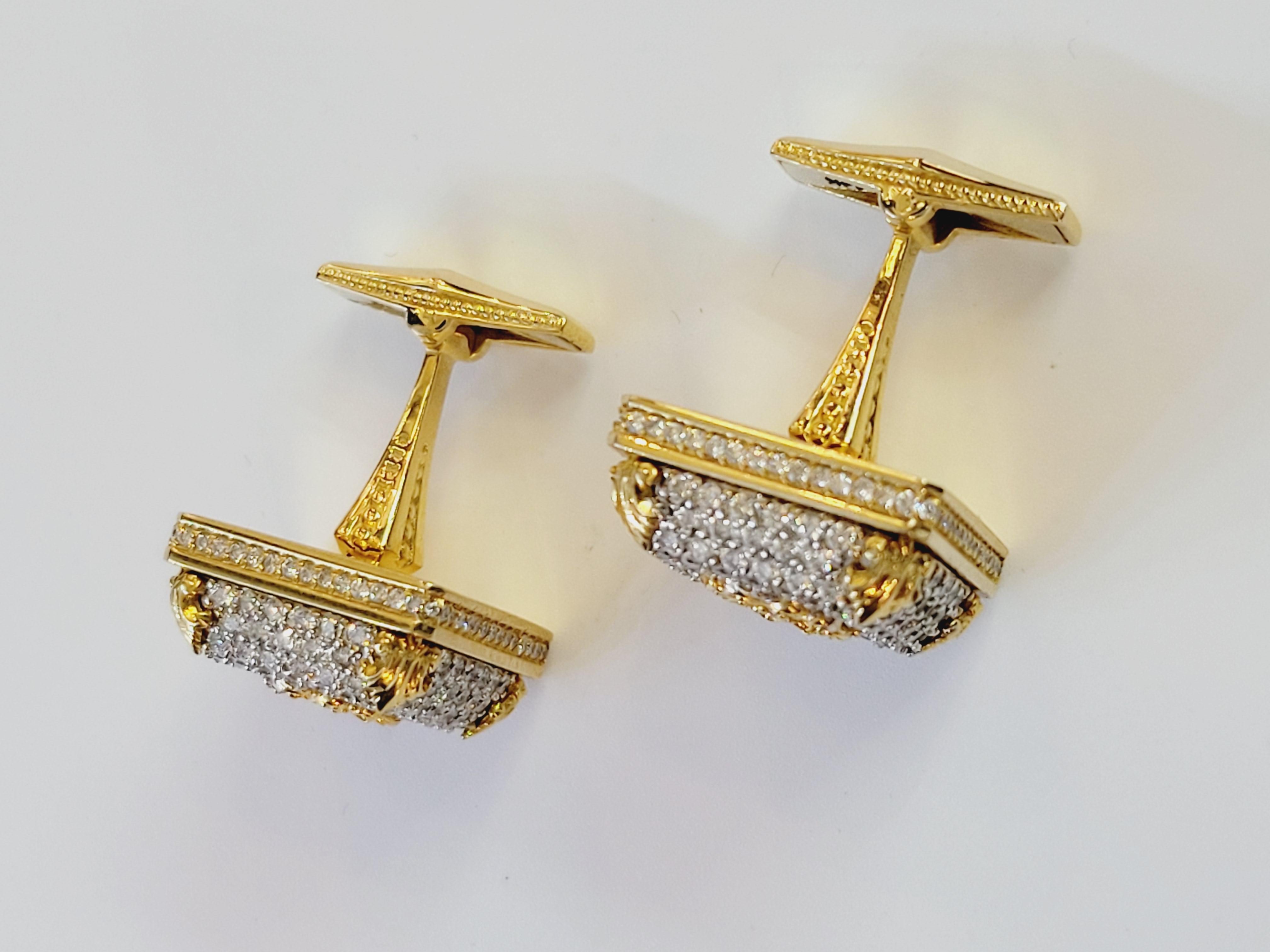 Brilliant Cut Two Tone Men Square Cufflinks with Diamonds For Sale