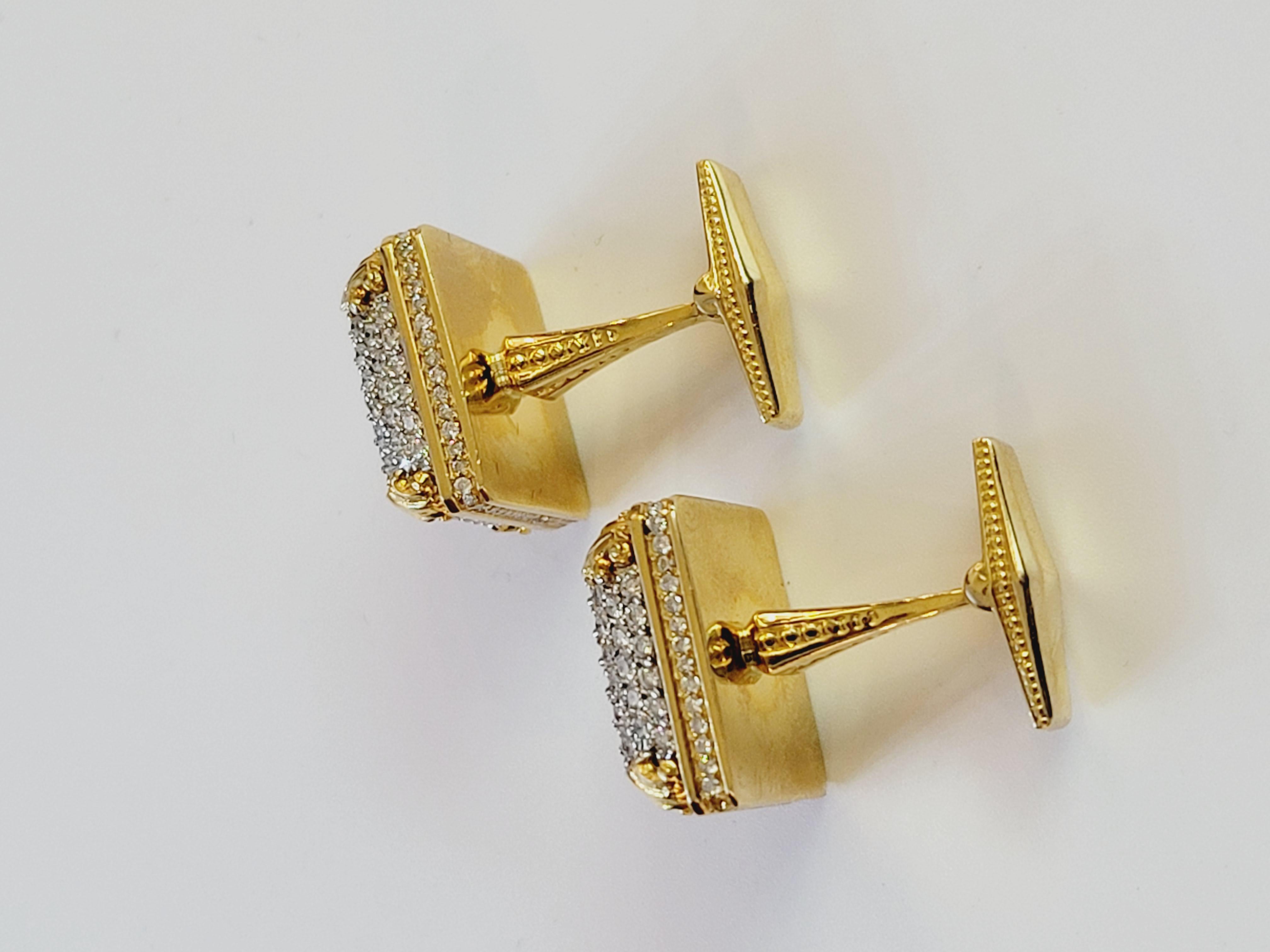 Two Tone Men Square Cufflinks with Diamonds In New Condition For Sale In New York, NY