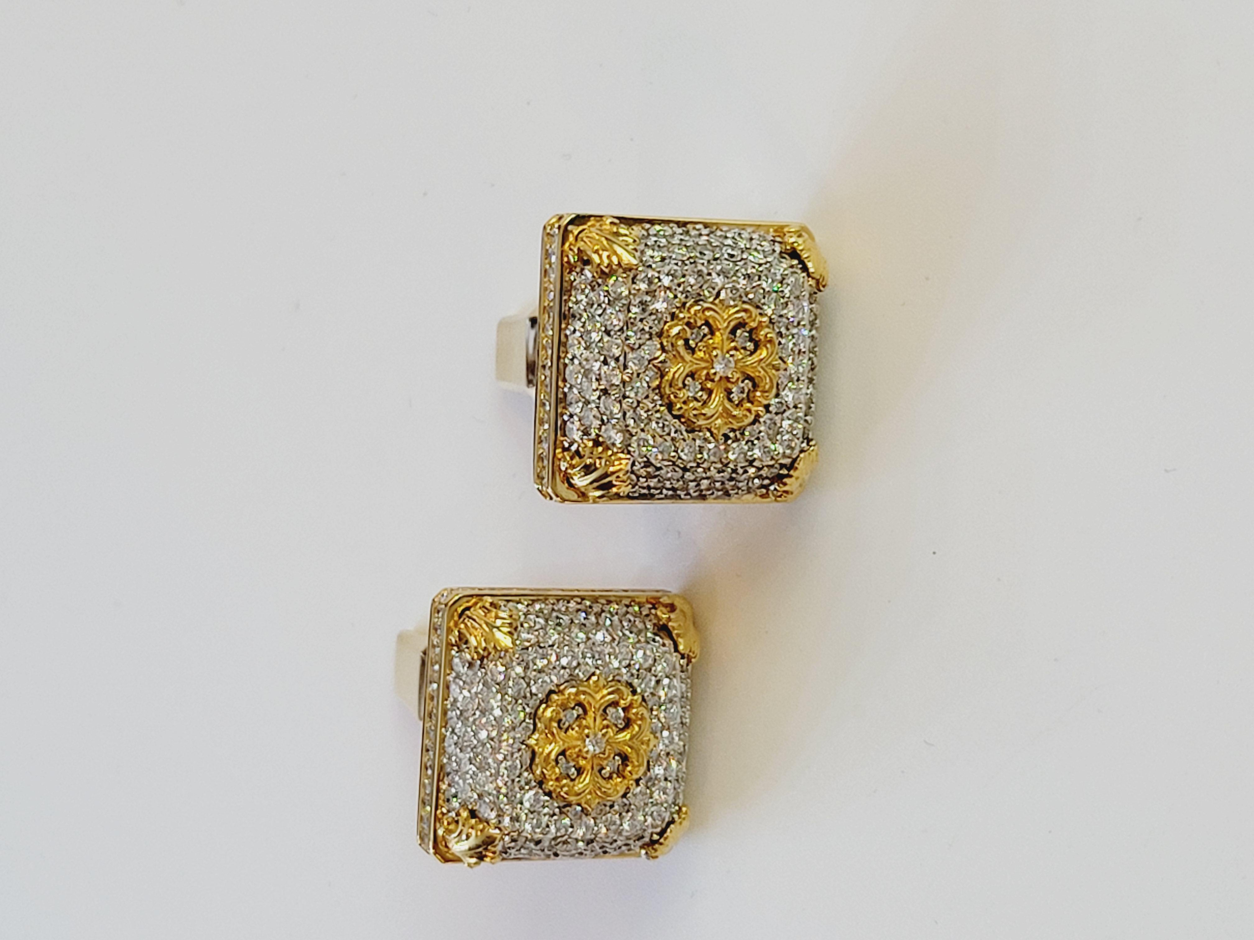 Women's Two Tone Men Square Cufflinks with Diamonds For Sale