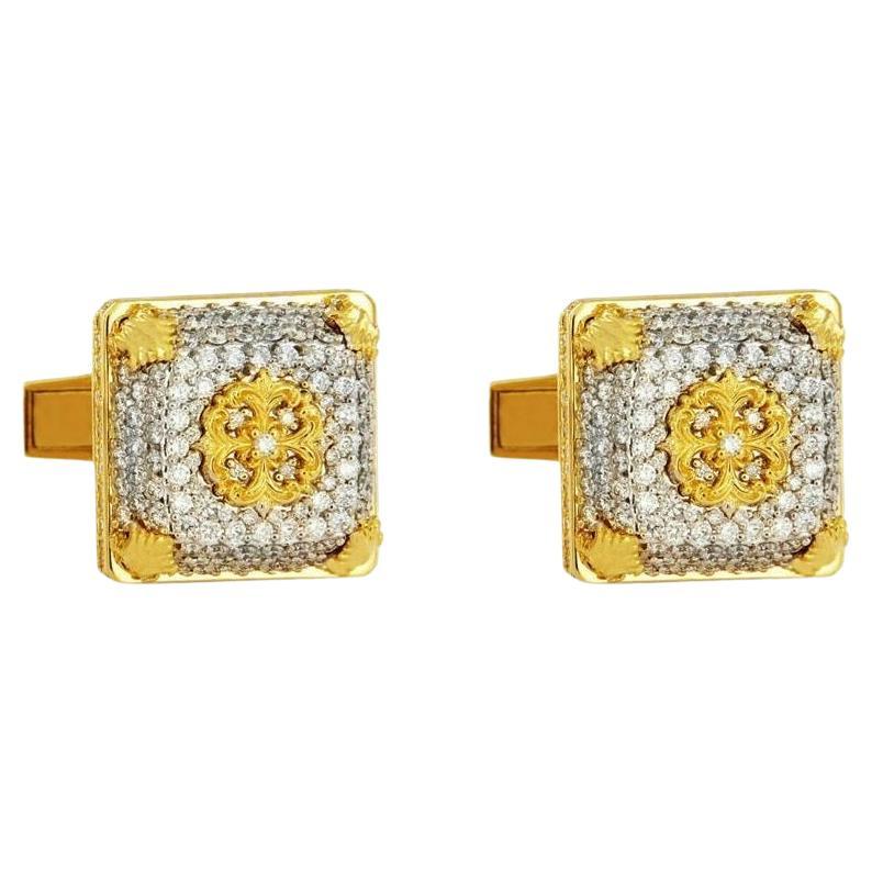 Two Tone Men Square Cufflinks with Diamonds For Sale