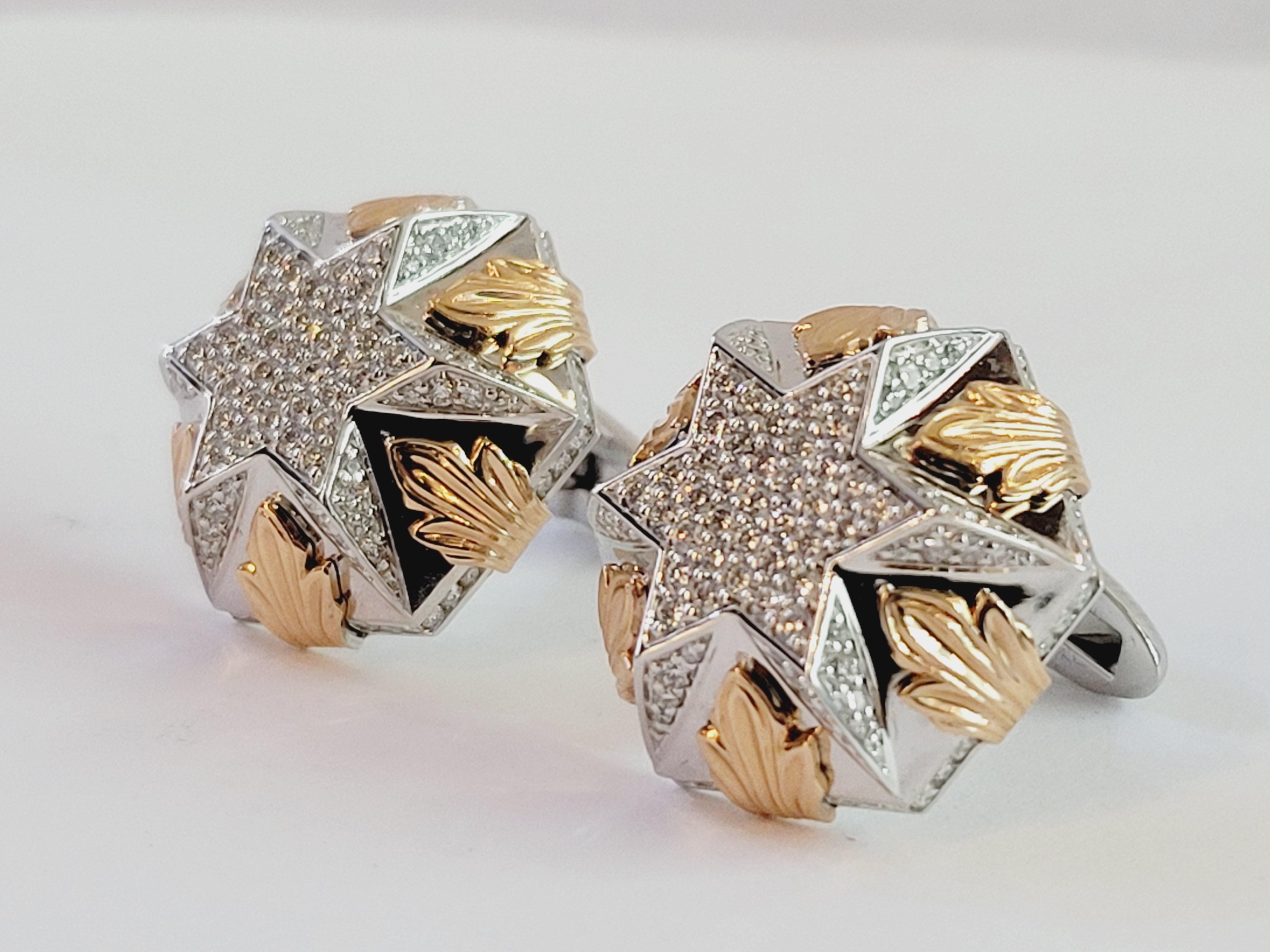 Round Cut Two tone Men's Cufflinks with Diamonds For Sale