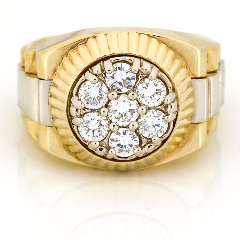 Two-Tone Men's Rolex Presidential Style Diamond Cluster Ring in 14 ...
