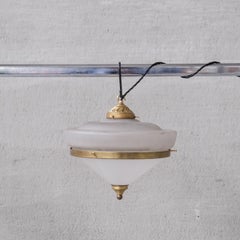 Two Tone Mid-Century French Brass and Glass Pendant Light (5 available)