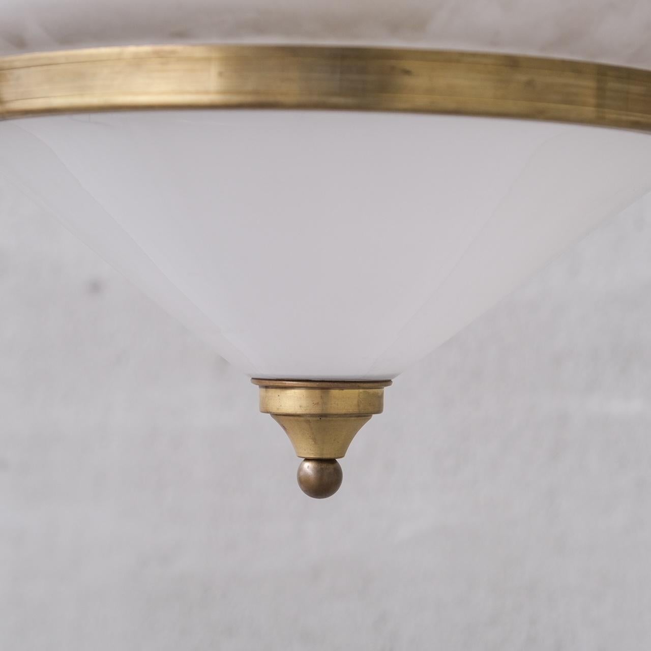 Two Tone Mid-Century French Brass and Glass Pendant Light (5 available) For Sale 2