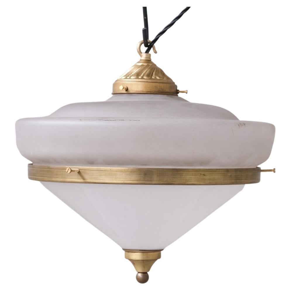 Two Tone Mid-Century French Brass and Glass Pendant Light (5 available)