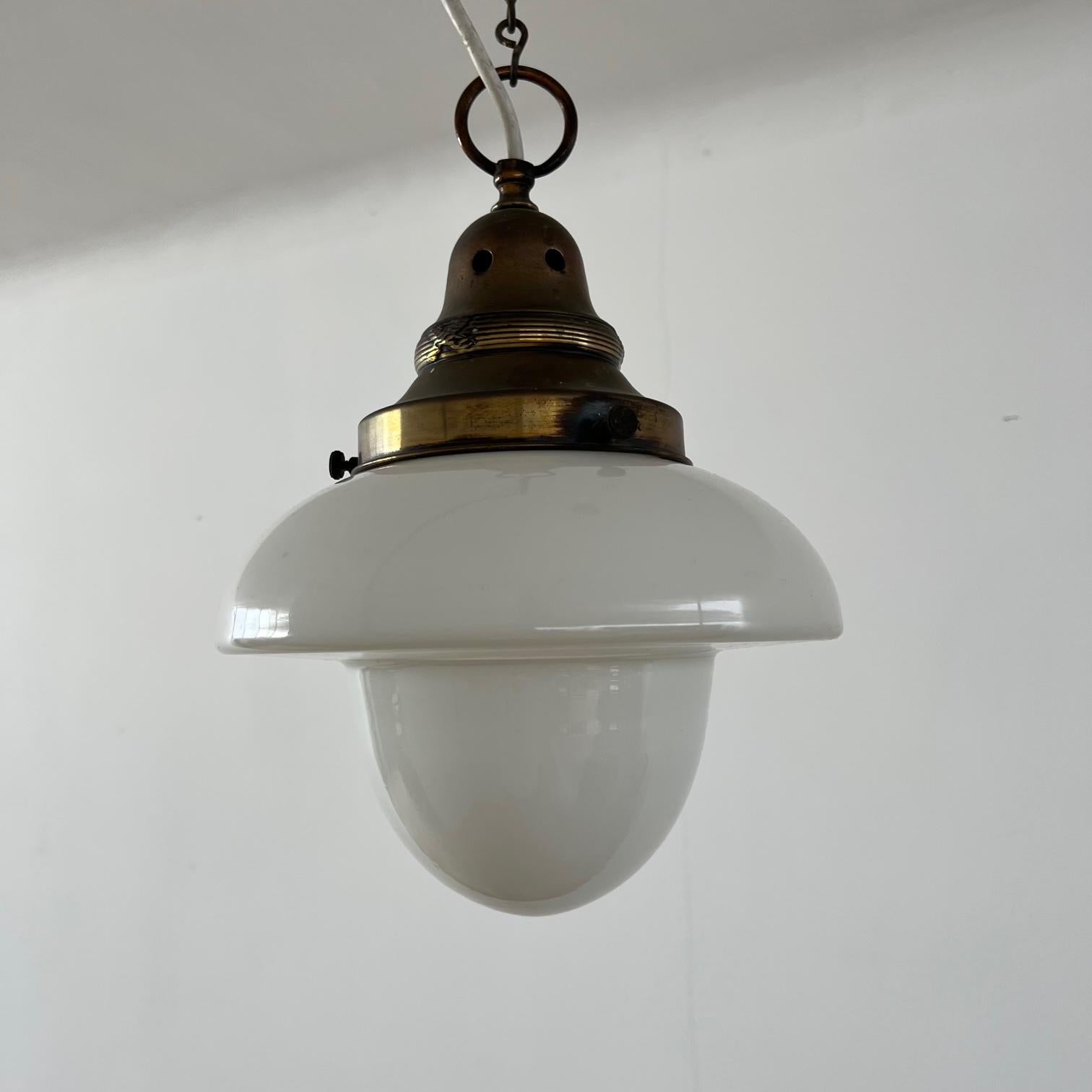 British Two Tone Mid-Century Opaline Church Pendant Light (up to 3 available)
