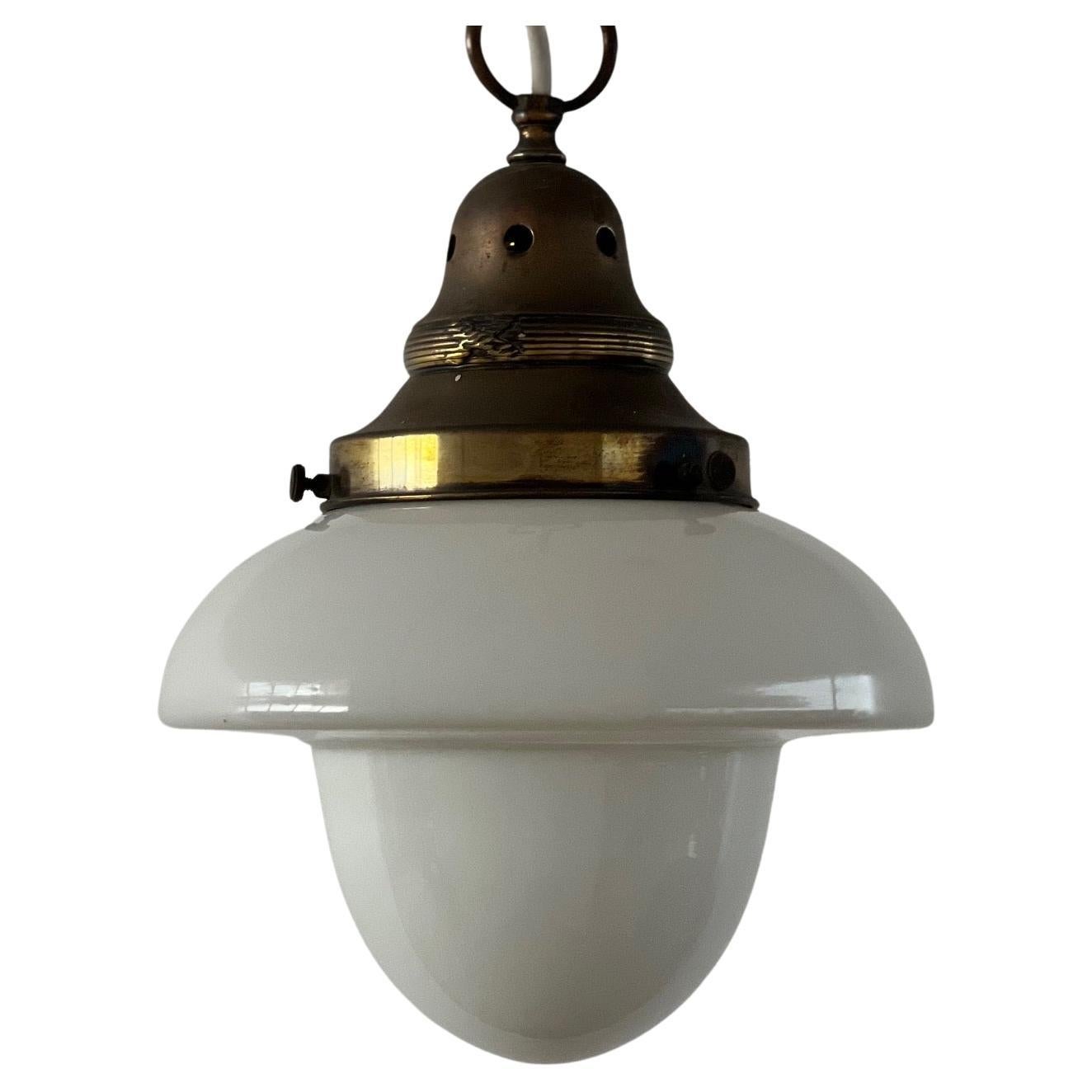 Two Tone Mid-Century Opaline Church Pendant Light (up to 3 available)