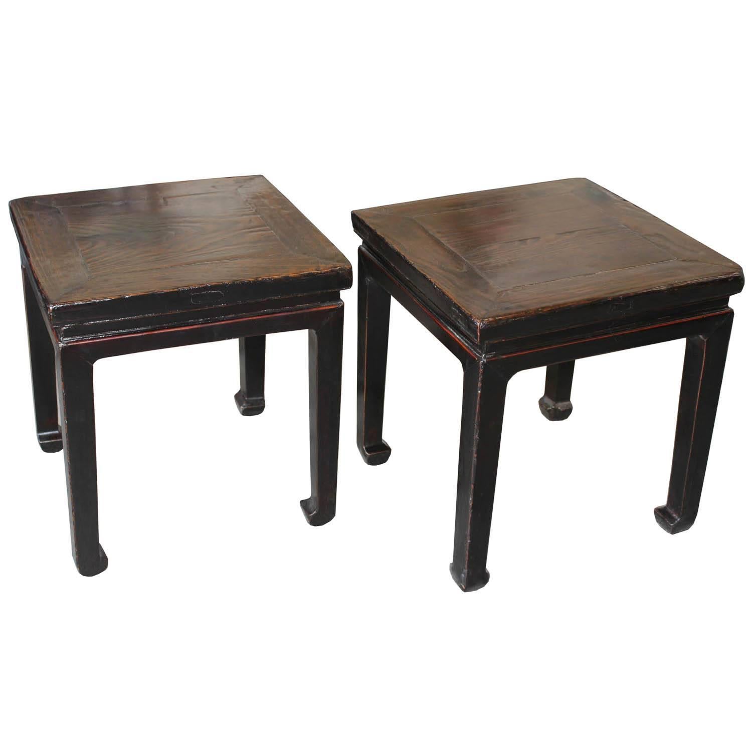 Two-tone Elm Ming style side table with beautiful elm grain has a recessed top and elegant horse hoof-style feet. Versatile to use as a coffee table in front of a sofa or as a side table next to armchairs. Priced individually.