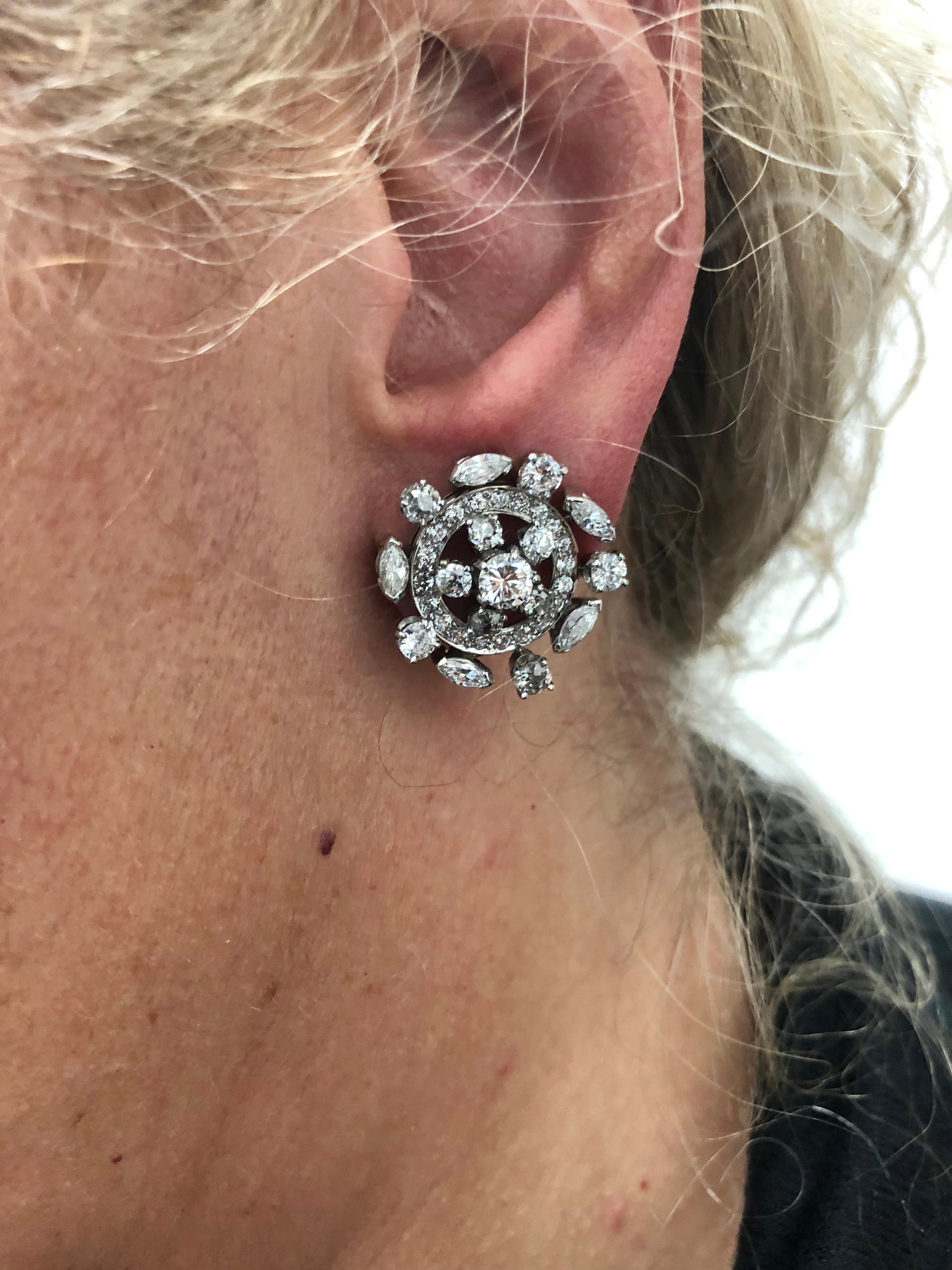 Two Tone Mixed Cut Diamond Earrings In Good Condition For Sale In New York, NY