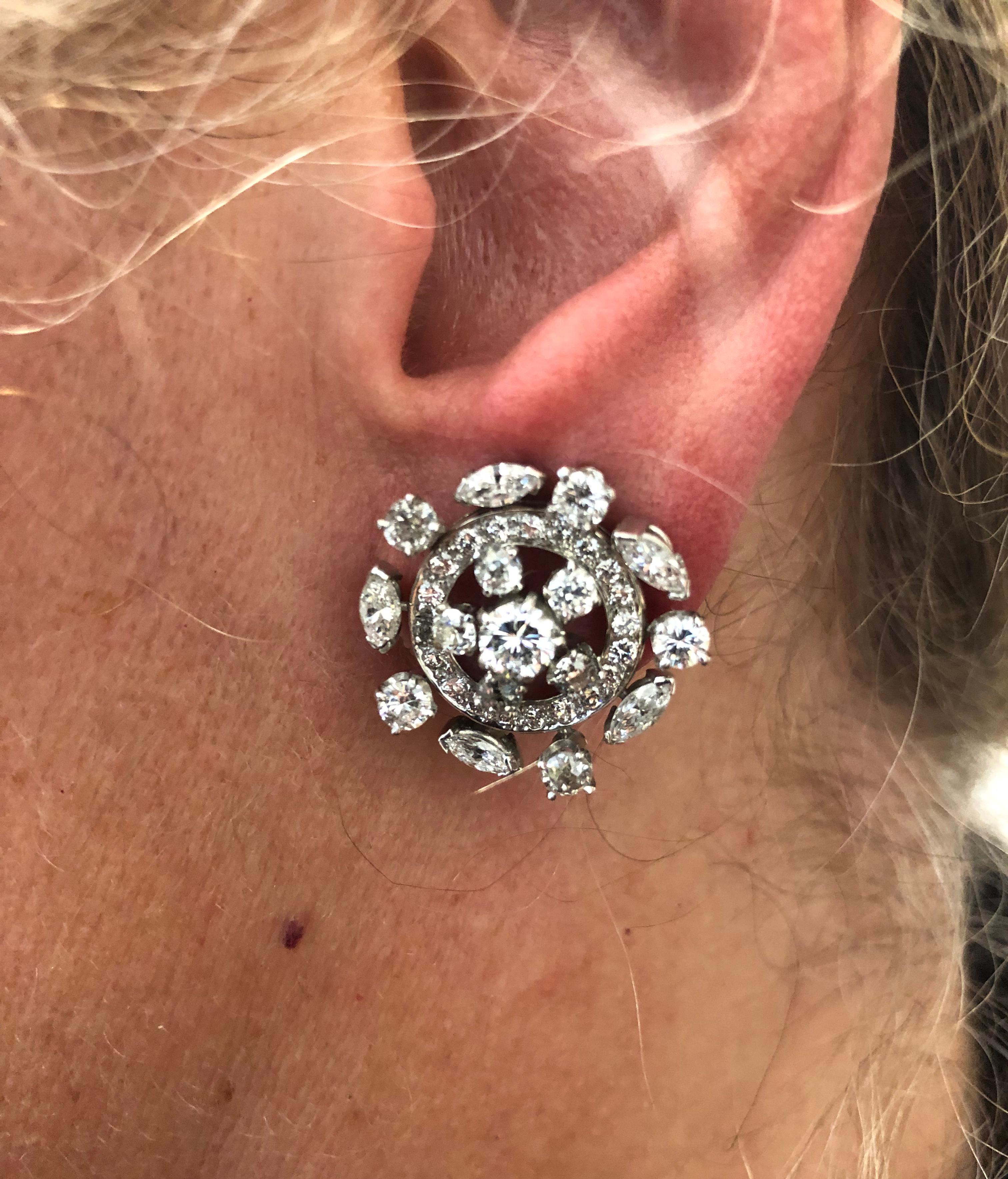 Two Tone Mixed Cut Diamond Earrings For Sale 1