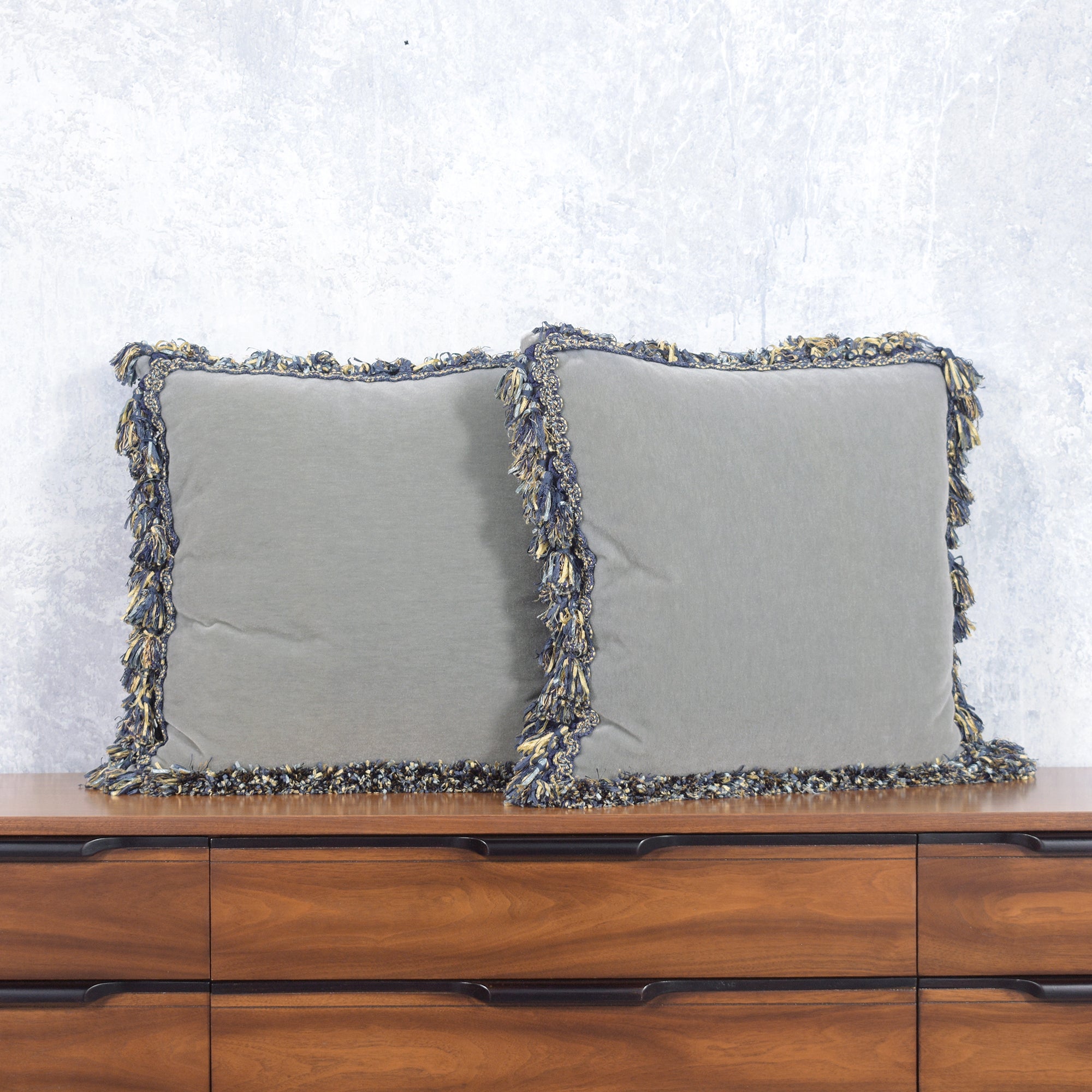 Embrace the elegance and comfort of our lovely pair of mohair throw pillows, a sophisticated addition to any living or bedroom space. These pillows are beautifully crafted from two-tone color mohair fabric, providing both a luxurious feel and a