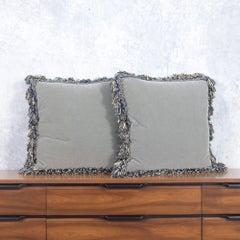 Two-Tone Mohair Throw Pillows with Decorative Tassels and Feather Inserts