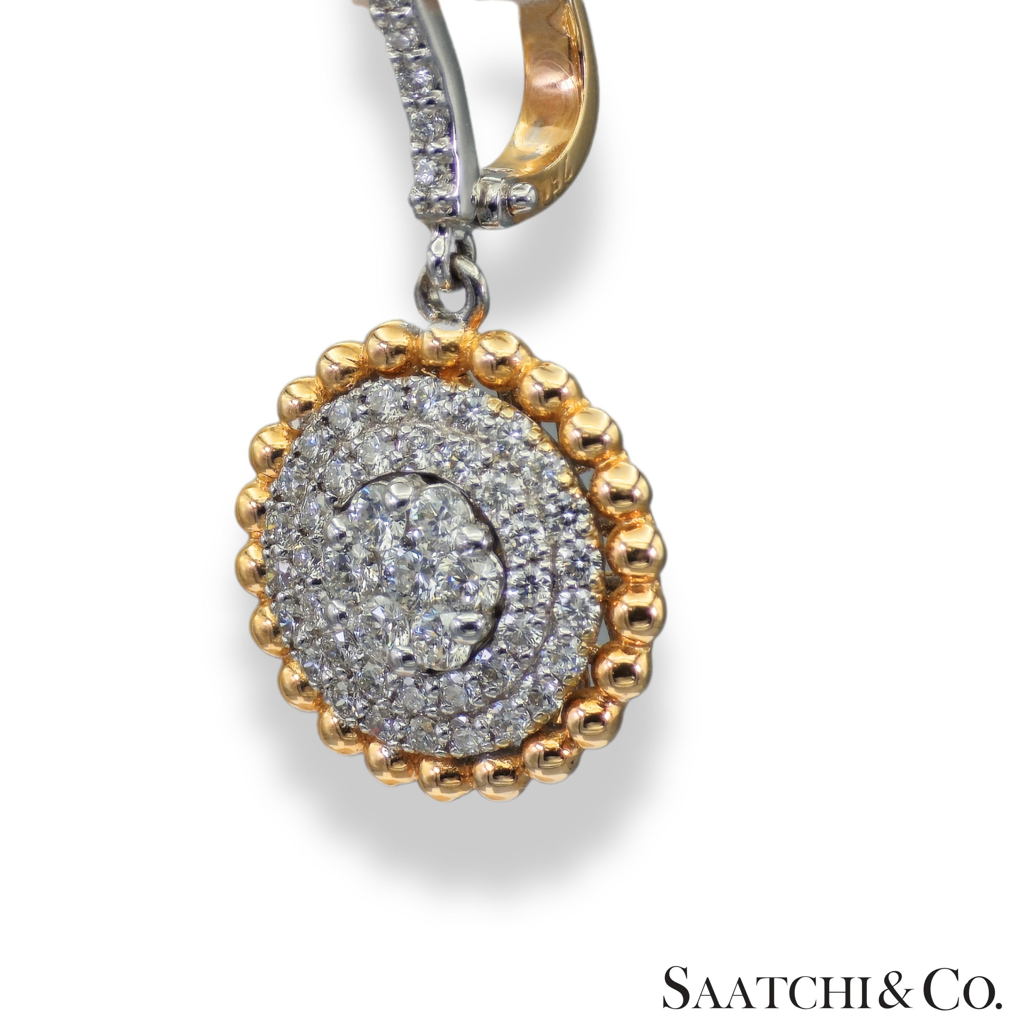 Round Cut Two Tone Natural Diamond Earring in 18K 750 White & Rose Gold For Sale