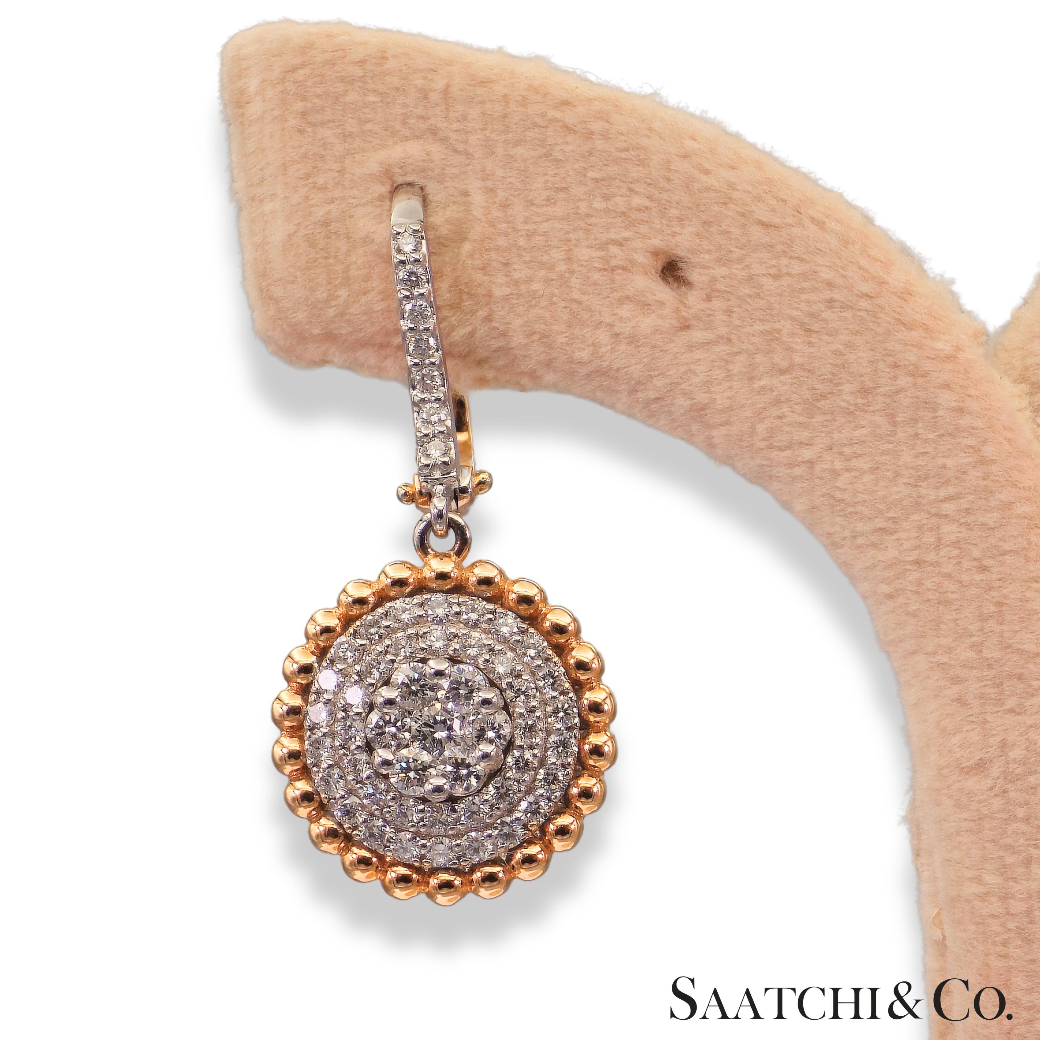 Women's Two Tone Natural Diamond Earring in 18K 750 White & Rose Gold For Sale