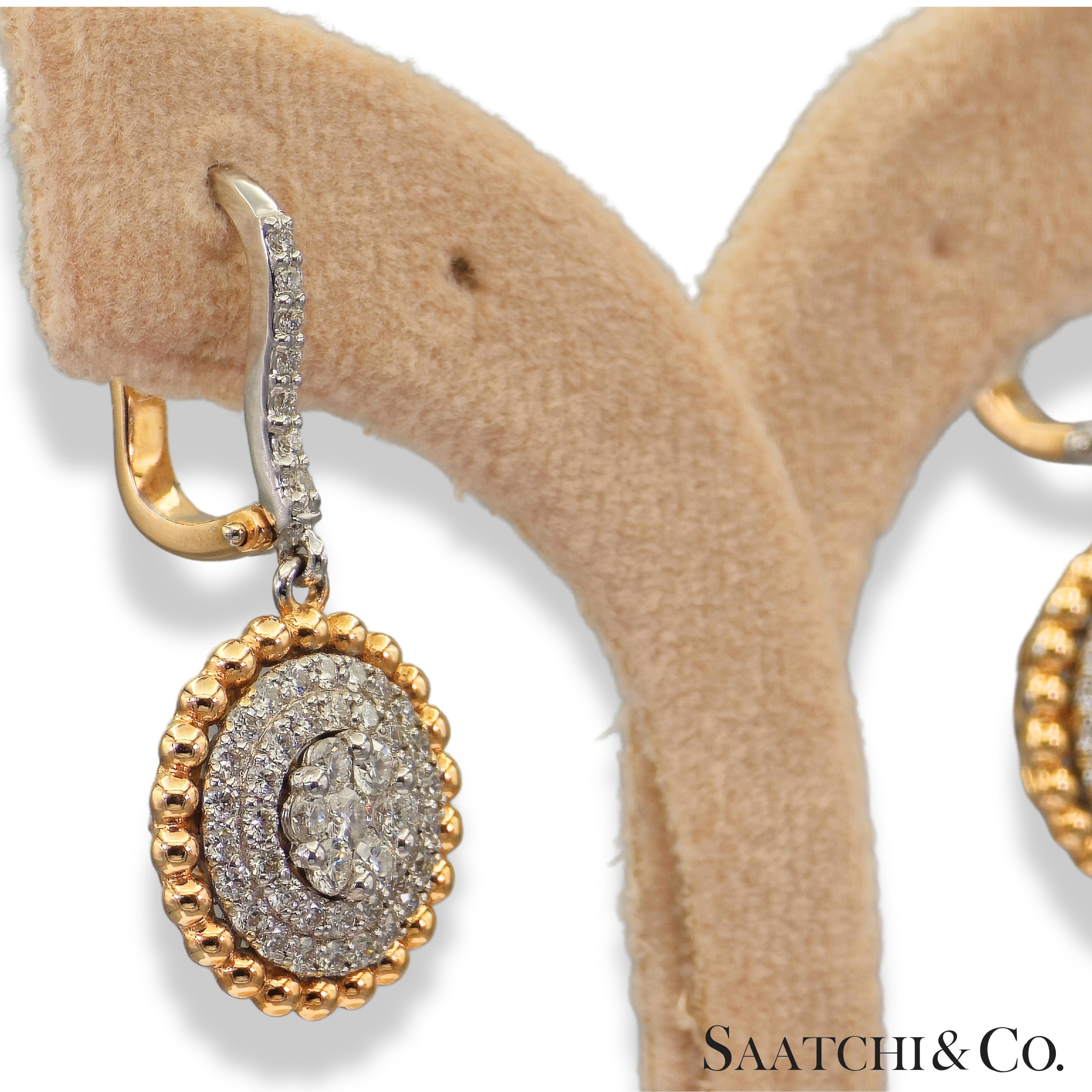 Two Tone Natural Diamond Earring in 18K 750 White & Rose Gold For Sale 1