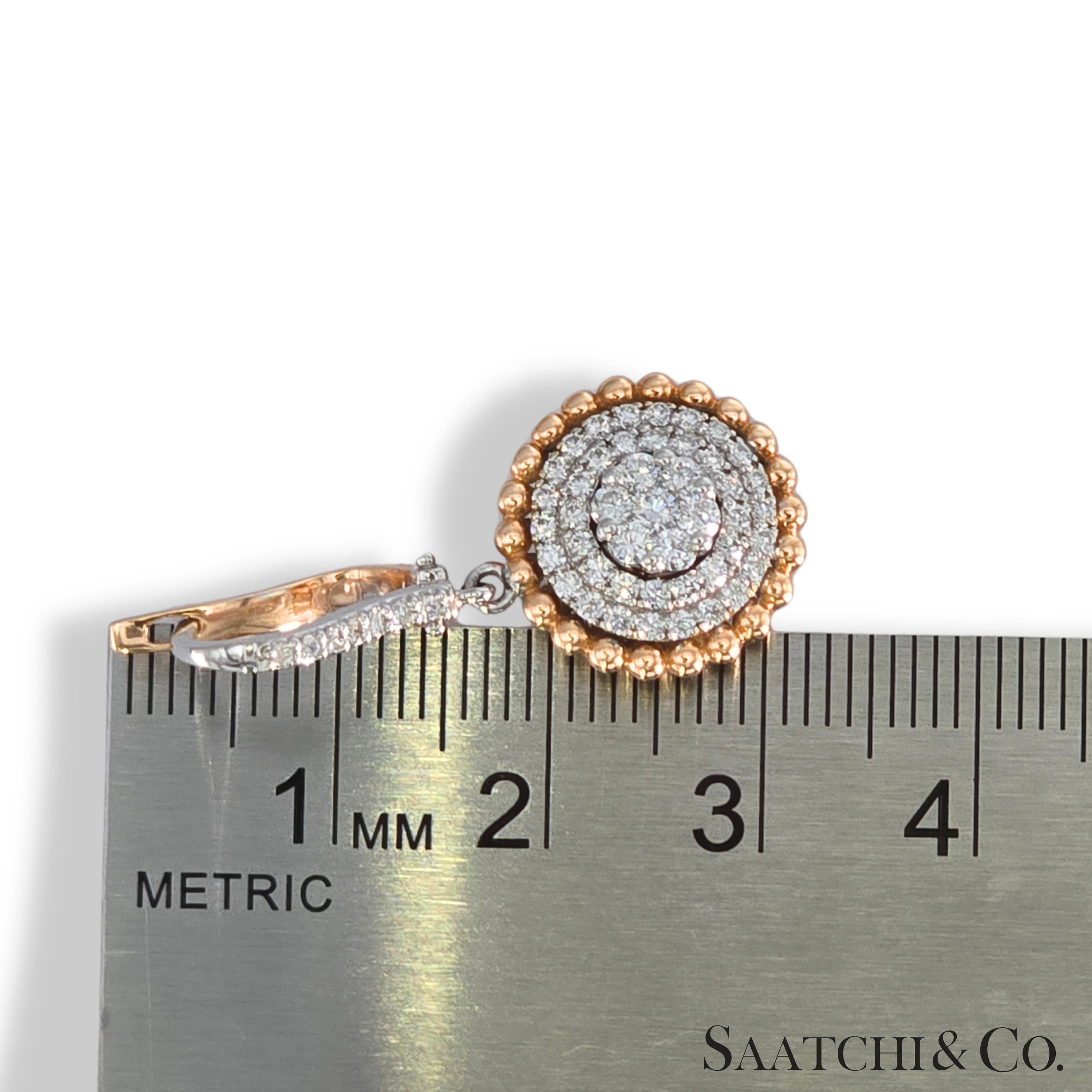 Two Tone Natural Diamond Earring in 18K 750 White & Rose Gold For Sale 2