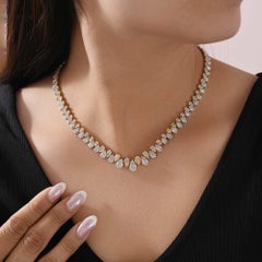 18K Two-Tone Gold 27.48ct Natural Diamond Riviera Necklace, Holiday Gift For Her