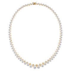 18K Two-Tone Gold 27.48ct Natural Diamond Riviera Necklace, Holiday Gift For Her