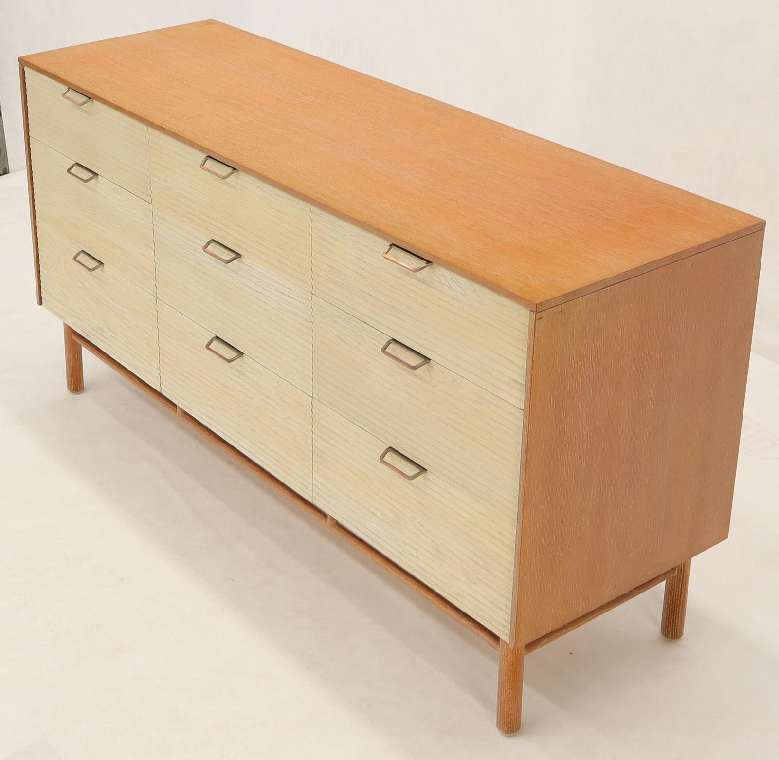 Mid-Century Modern Two Tone Nine Drawer Cerused Oak Long Dresser Credenza by Mengel