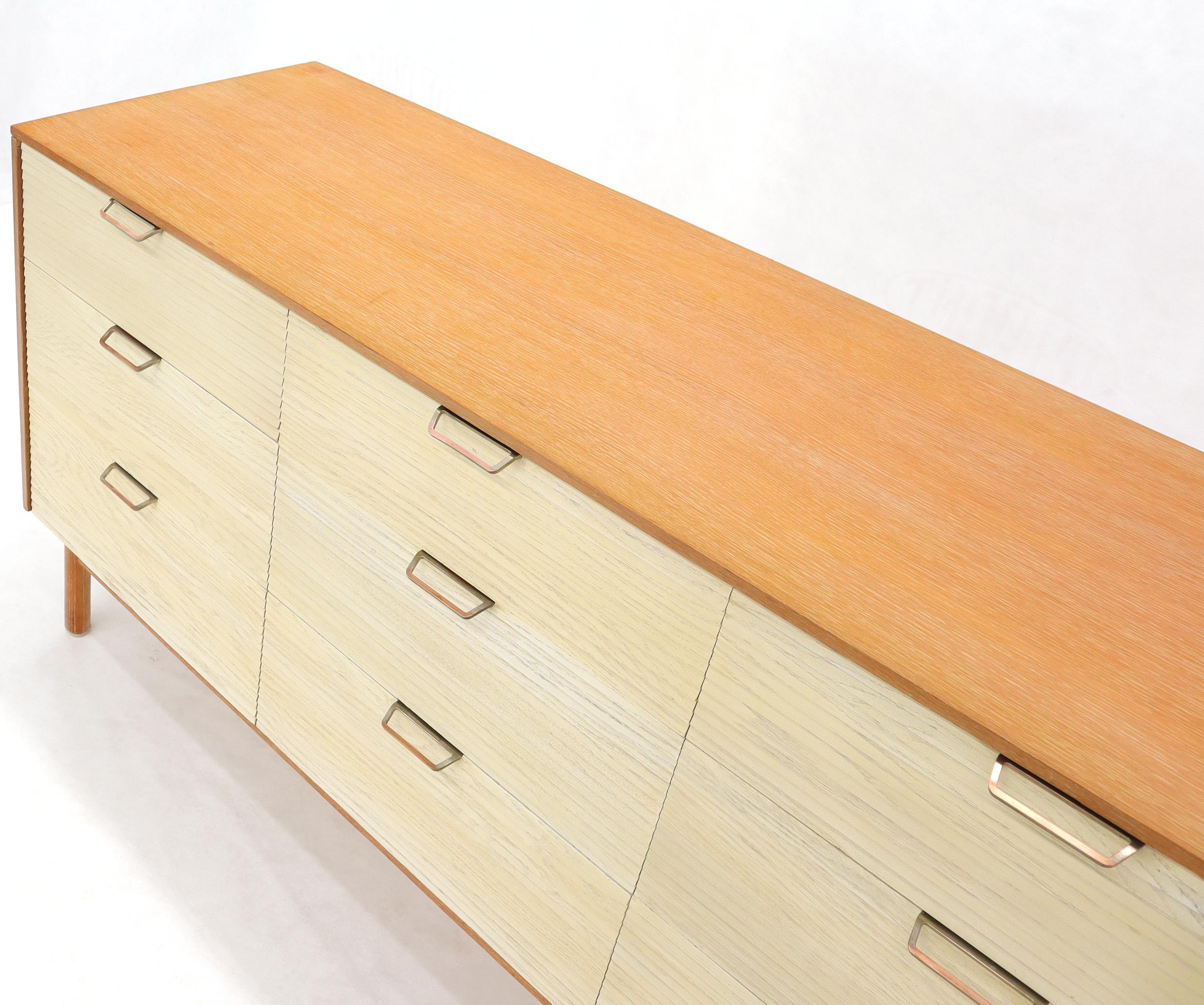 20th Century Two Tone Nine Drawer Cerused Oak Long Dresser Credenza by Mengel