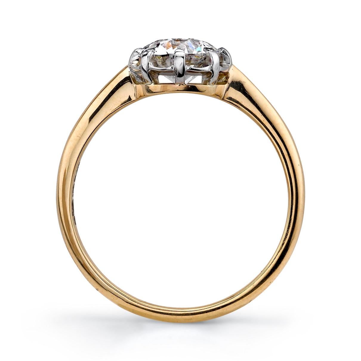 Two-Tone Old European Cut Diamond Solitaire Engagement Ring In New Condition In Los Angeles, CA