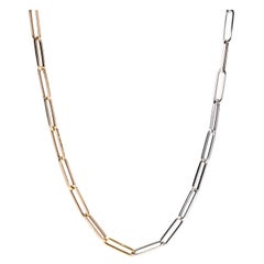 Vintage Two Tone Paperclip Chain Necklace, 14KT Gold, Bi-Color Gold Paperclip Necklace