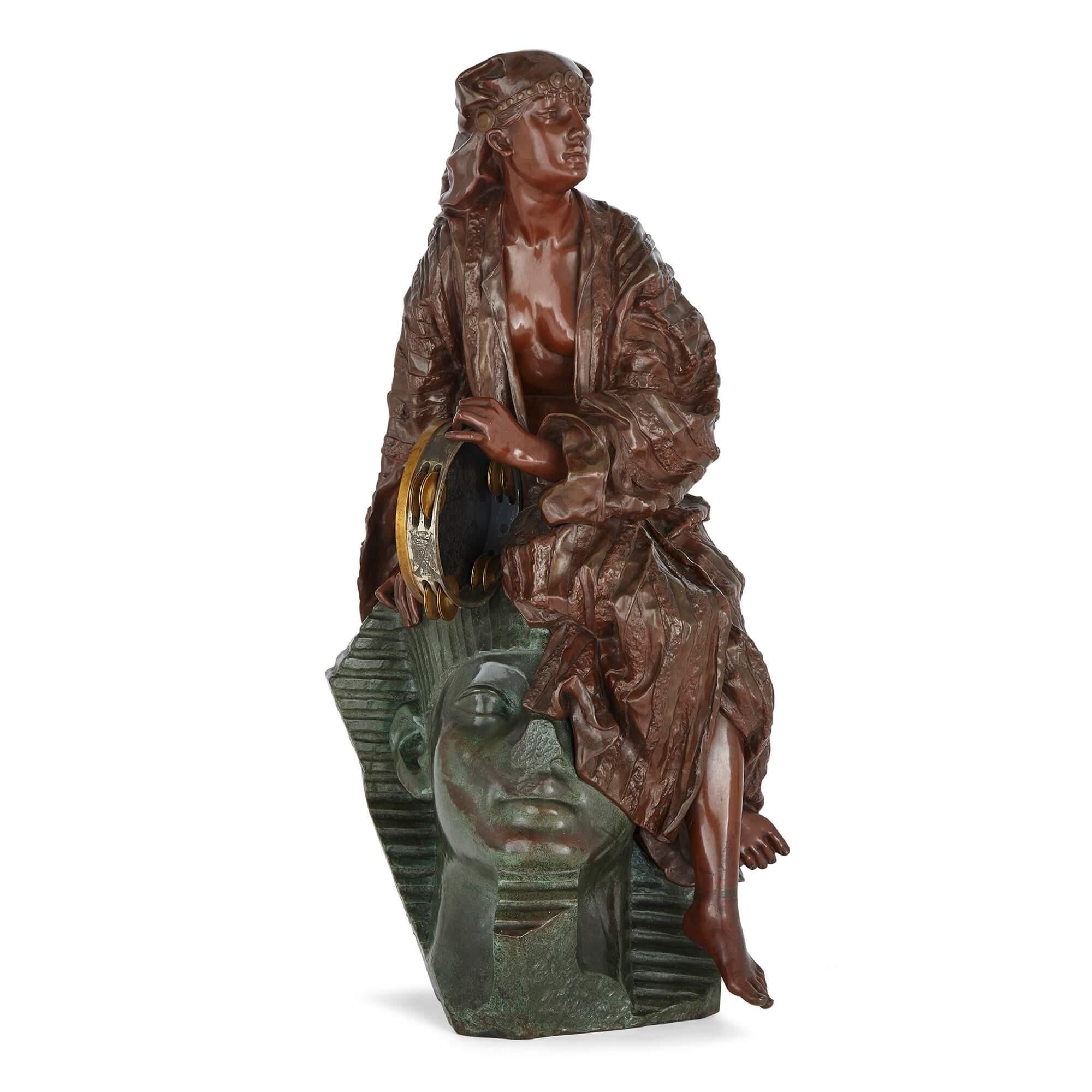 Egyptian Revival Two-Tone Patinated Bronze Sculpture by G. Leroux Depicting Aida  For Sale