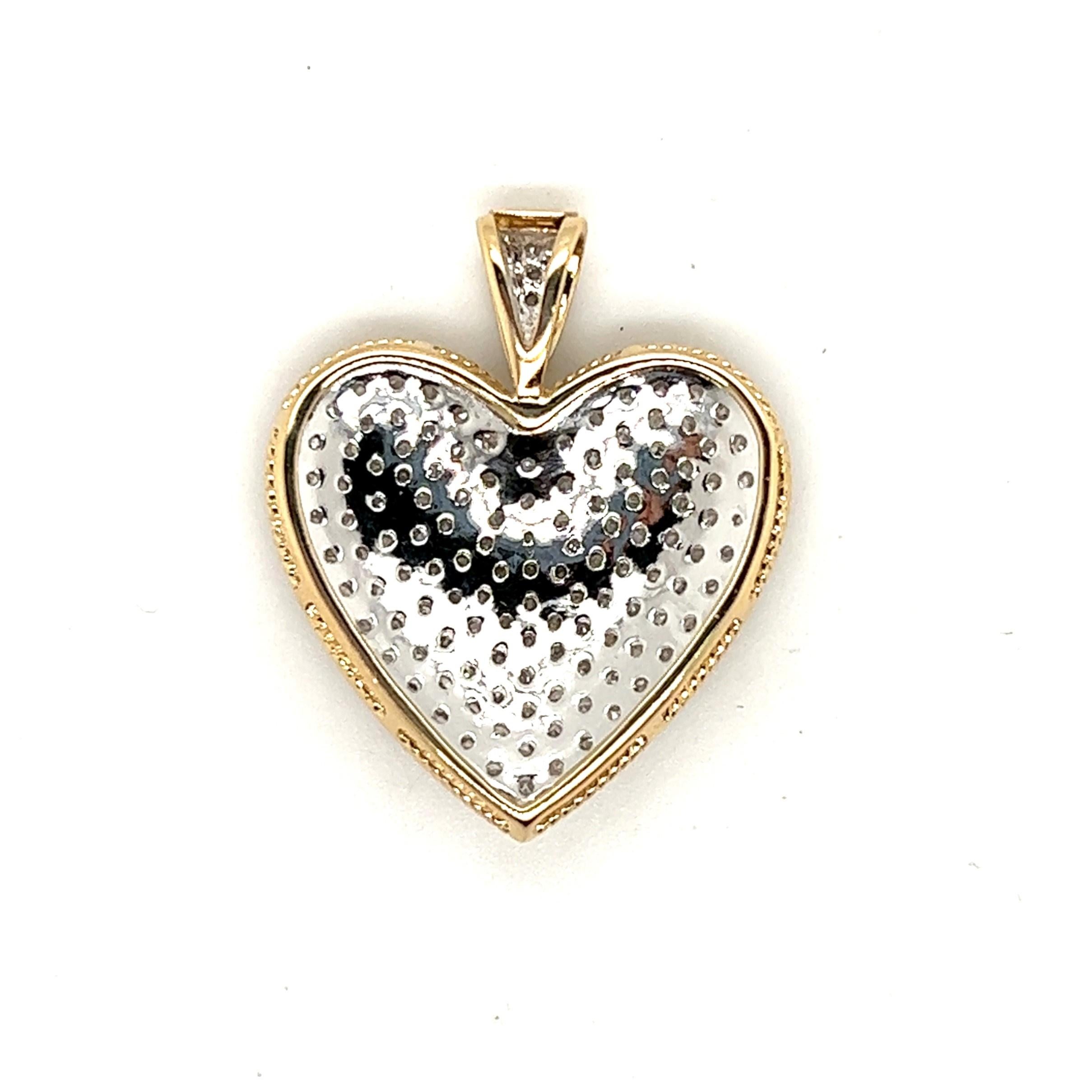 Round Cut Two Tone Pave Diamond Heart Pendant