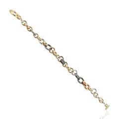 Bracelet de chaîne à maillons en or et argent 18 carats avec diamants pavés