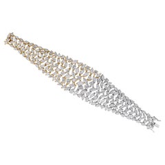 Bracelet large en or massif 14K avec poire et diamant marquise en forme de feuille