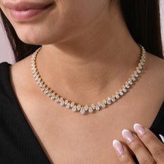 Two Tone Pear Cut 30.33ct Diamond Wedding Chain Necklace 14k Yellow Gold