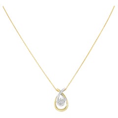 Two Tone Pear Shaped Gold Diamond Pendant Necklace Yellow and White Gold 0.15Ctw