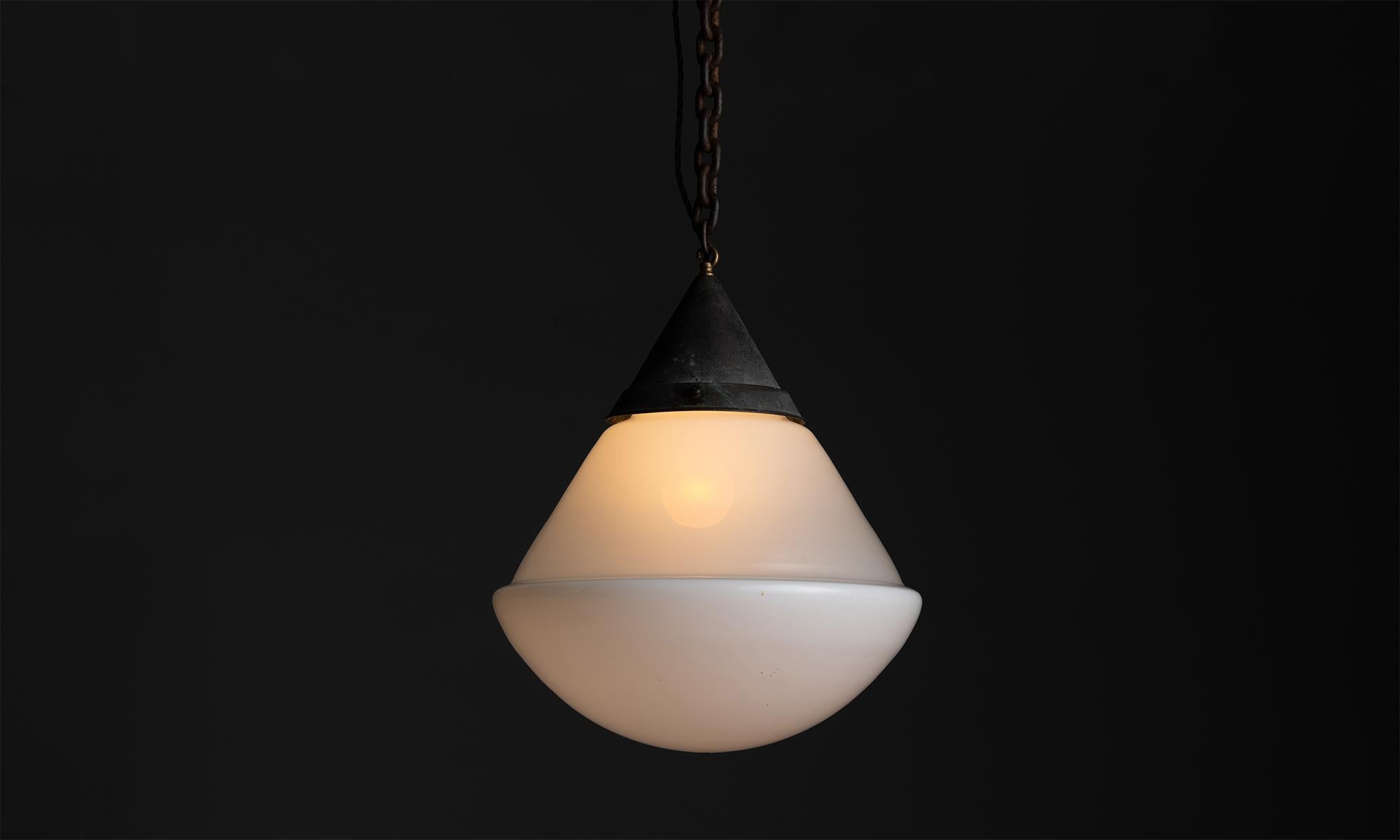 Two Tone Pendant by Kandem, Germany, circa 1930

Singular two tone glass shade, with industrial metal fitter.

Measures 19”h x 16”dia

*Not UL Listed*