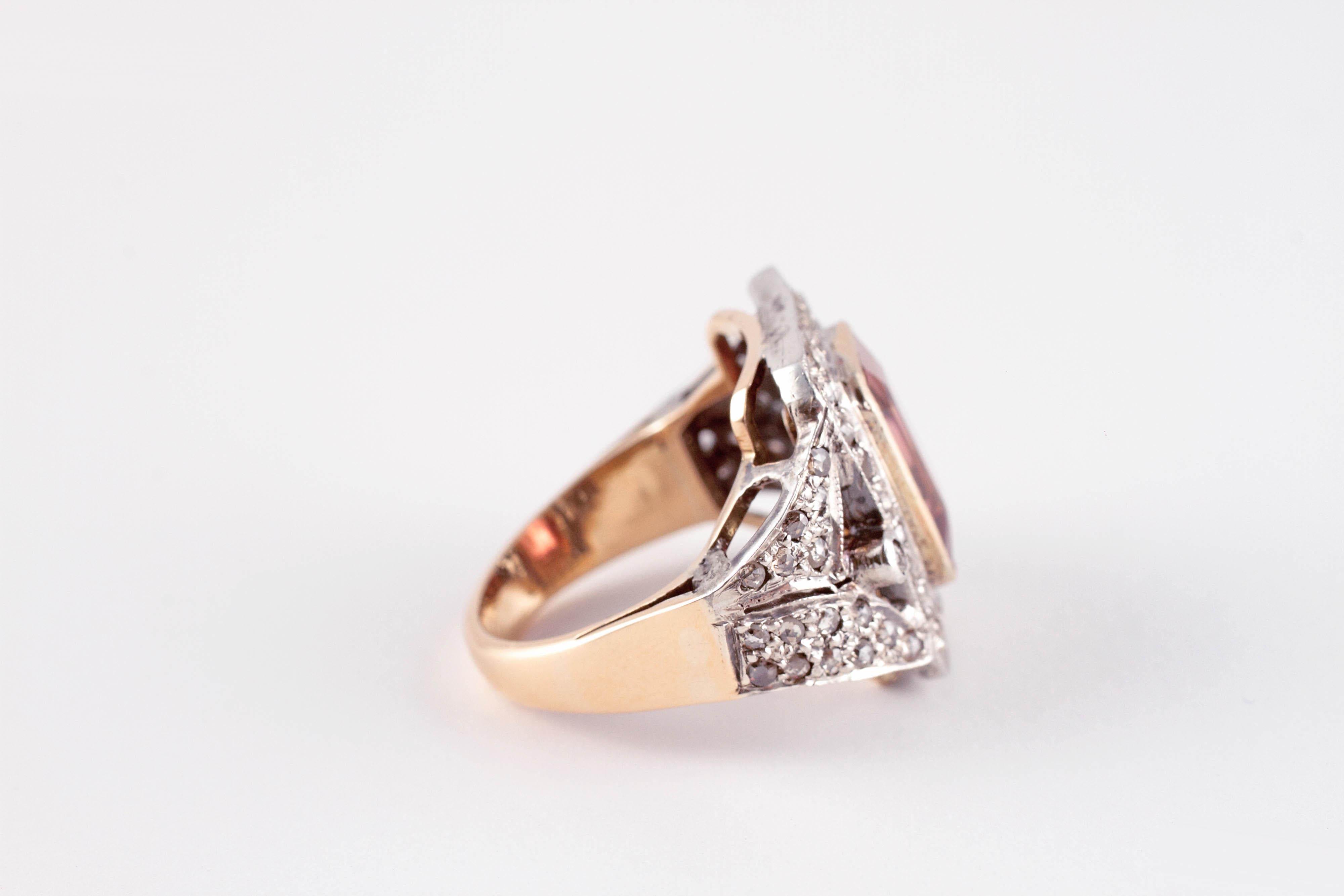 Women's or Men's Two-Tone Pink Tourmaline Diamond Ring