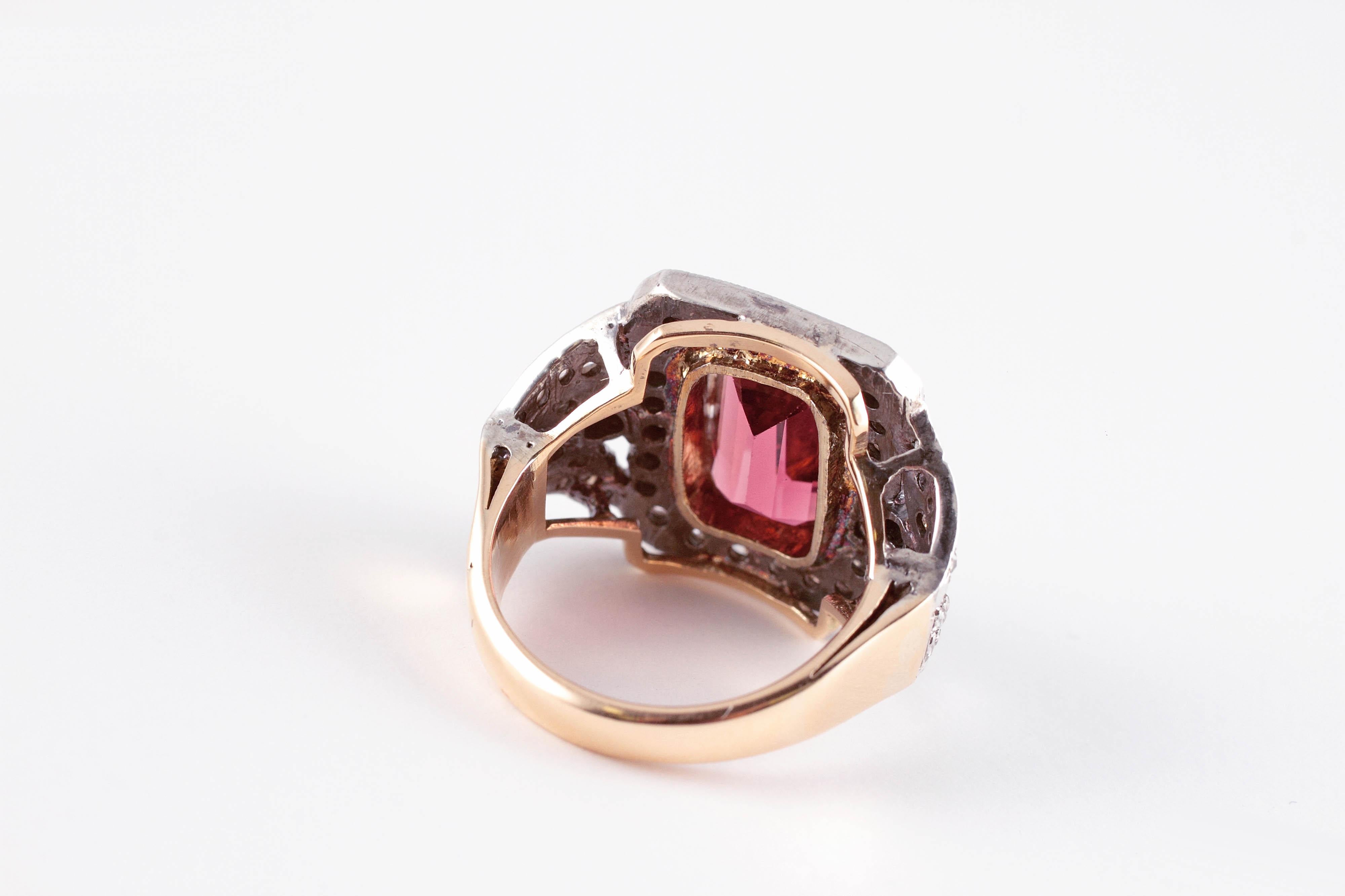 Two-Tone Pink Tourmaline Diamond Ring 1