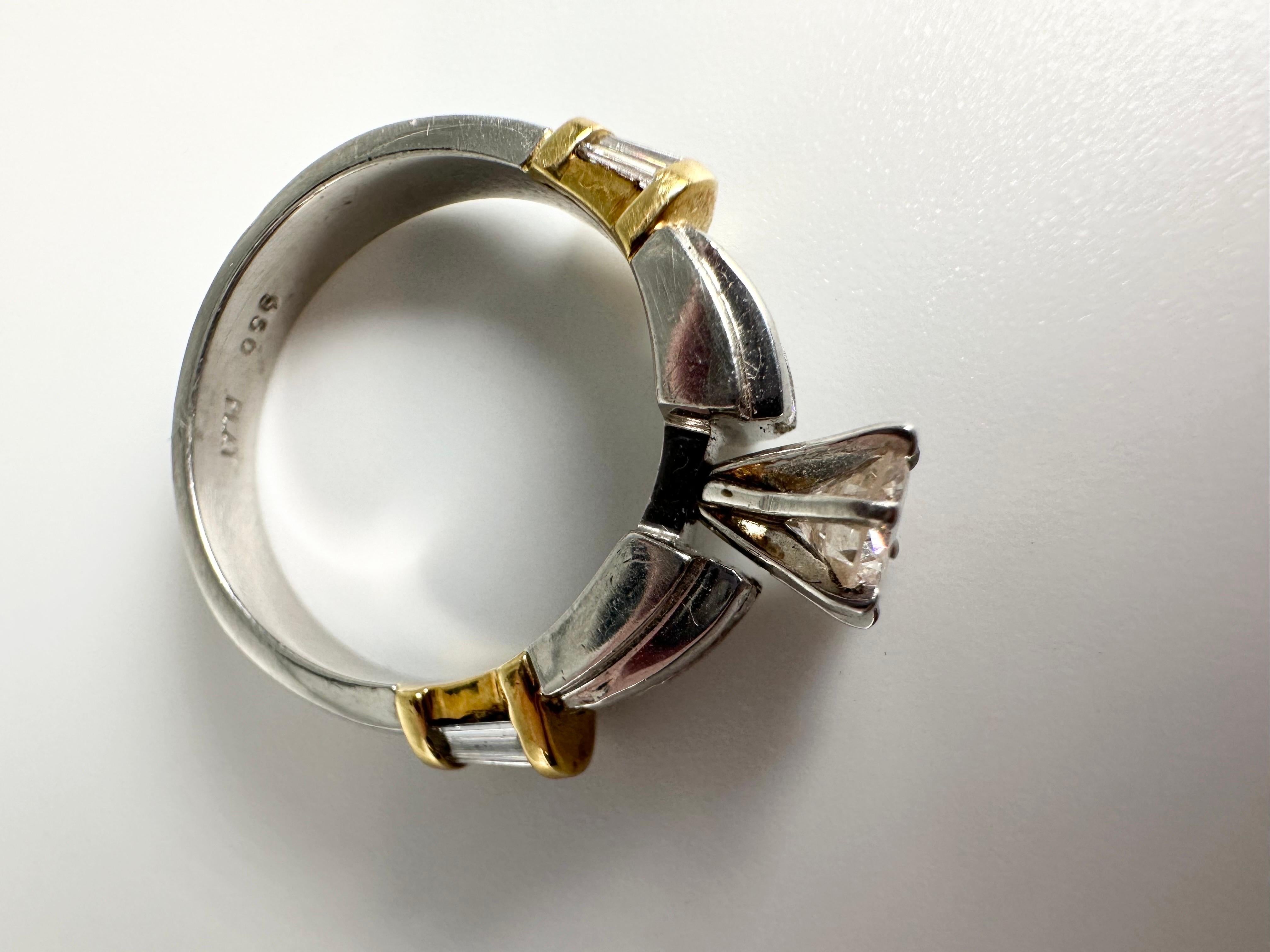 Two tone platinum and 18KT yellow gold engagement ring royal retro ring In Excellent Condition For Sale In Jupiter, FL