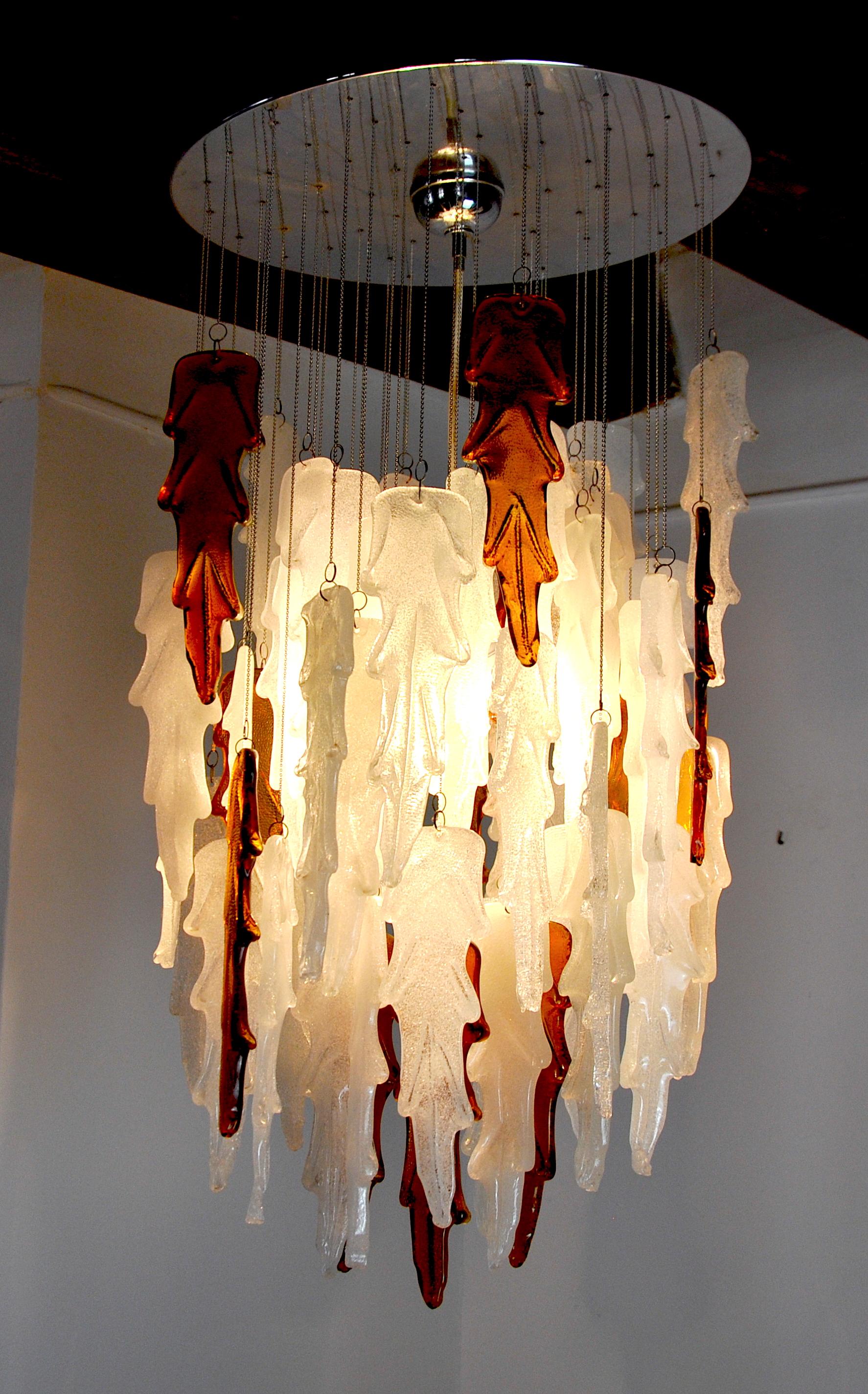Late 20th Century Two-Tone Poliarte Waterfall Chandelier by Albano Poli, Murano, 1970, Italy For Sale