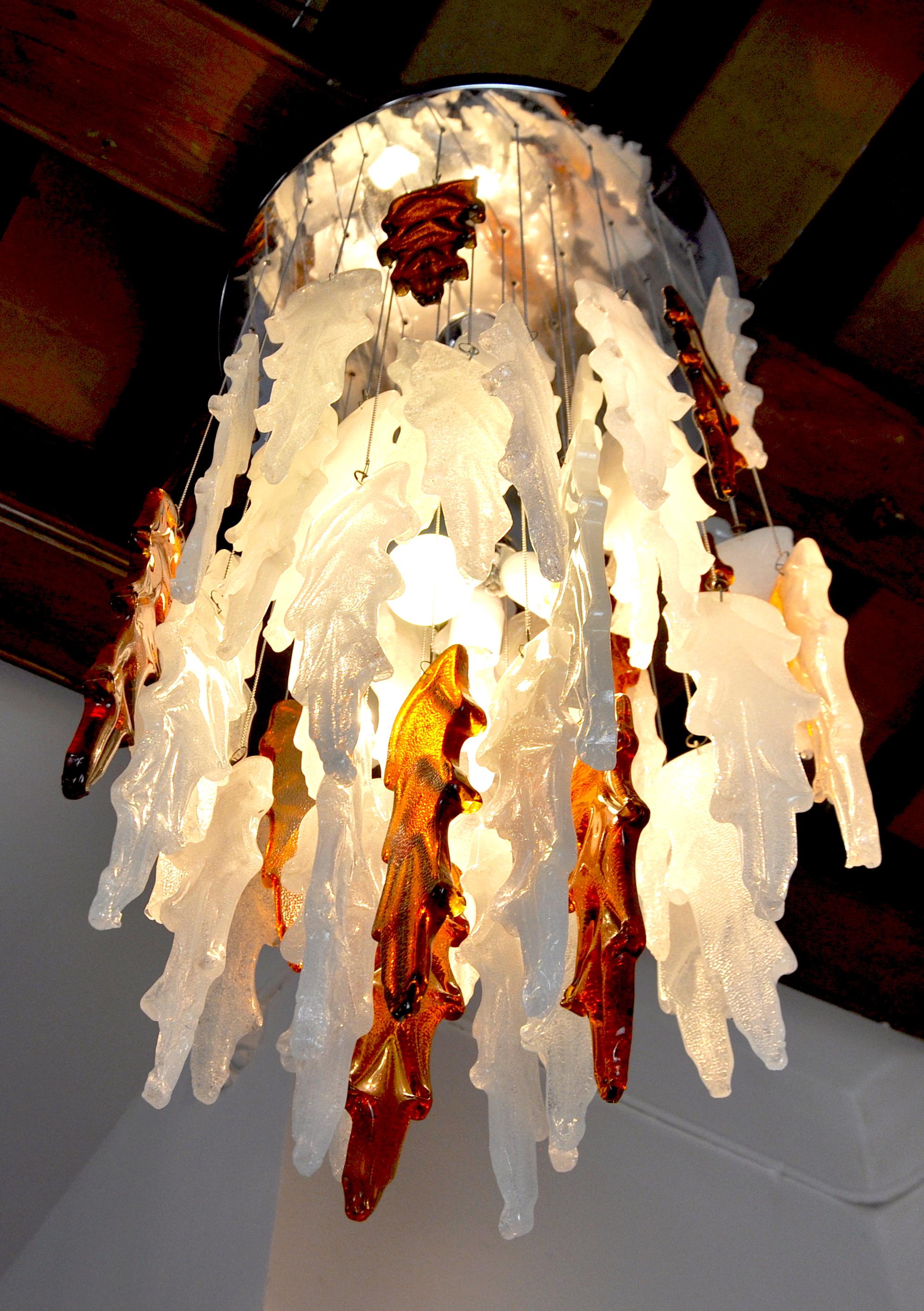 Crystal Two-Tone Poliarte Waterfall Chandelier by Albano Poli, Murano, 1970, Italy For Sale