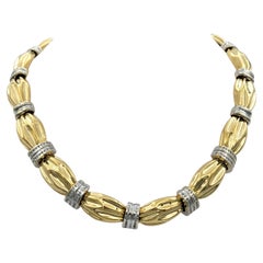 Collier ras du cou à gros maillons en or 18 carats poli bicolore avec diamants