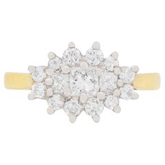 Two-Tone Princess and Round Brilliant Cut Diamond Cluster Ring