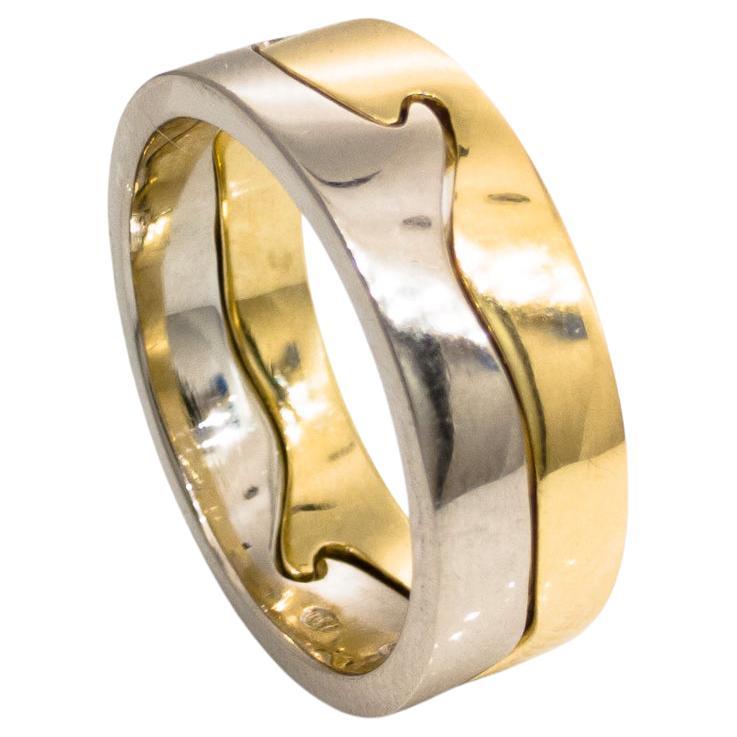 Two Tone Puzzle Ring in Style of Georg Jensen Fusion For Sale