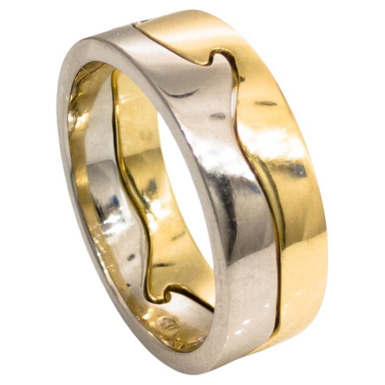 Two Tone Puzzle Ring in Style of Georg Jensen Fusion For Sale at
