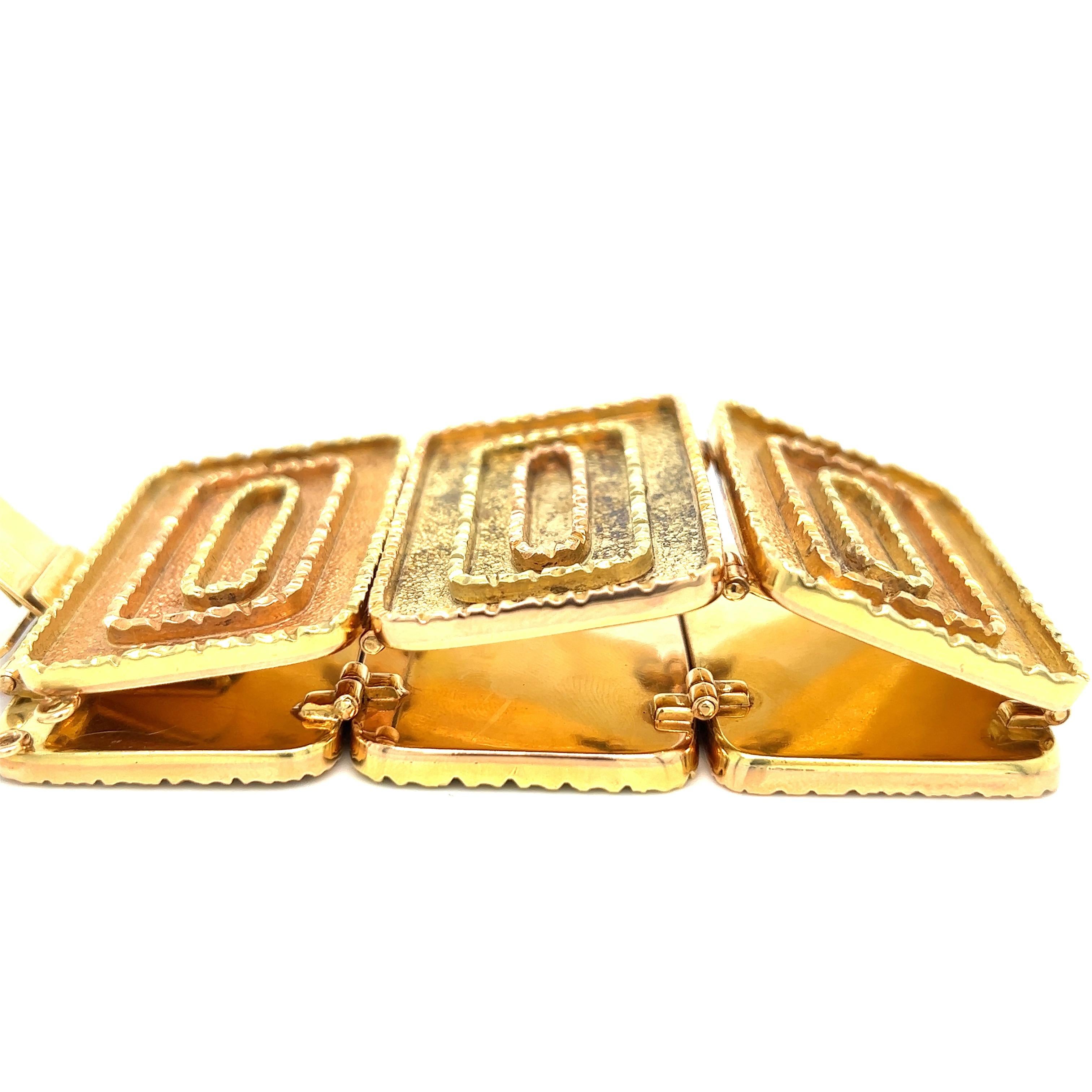 Women's Two-Tone Rectangular Gold Panels Bracelet For Sale