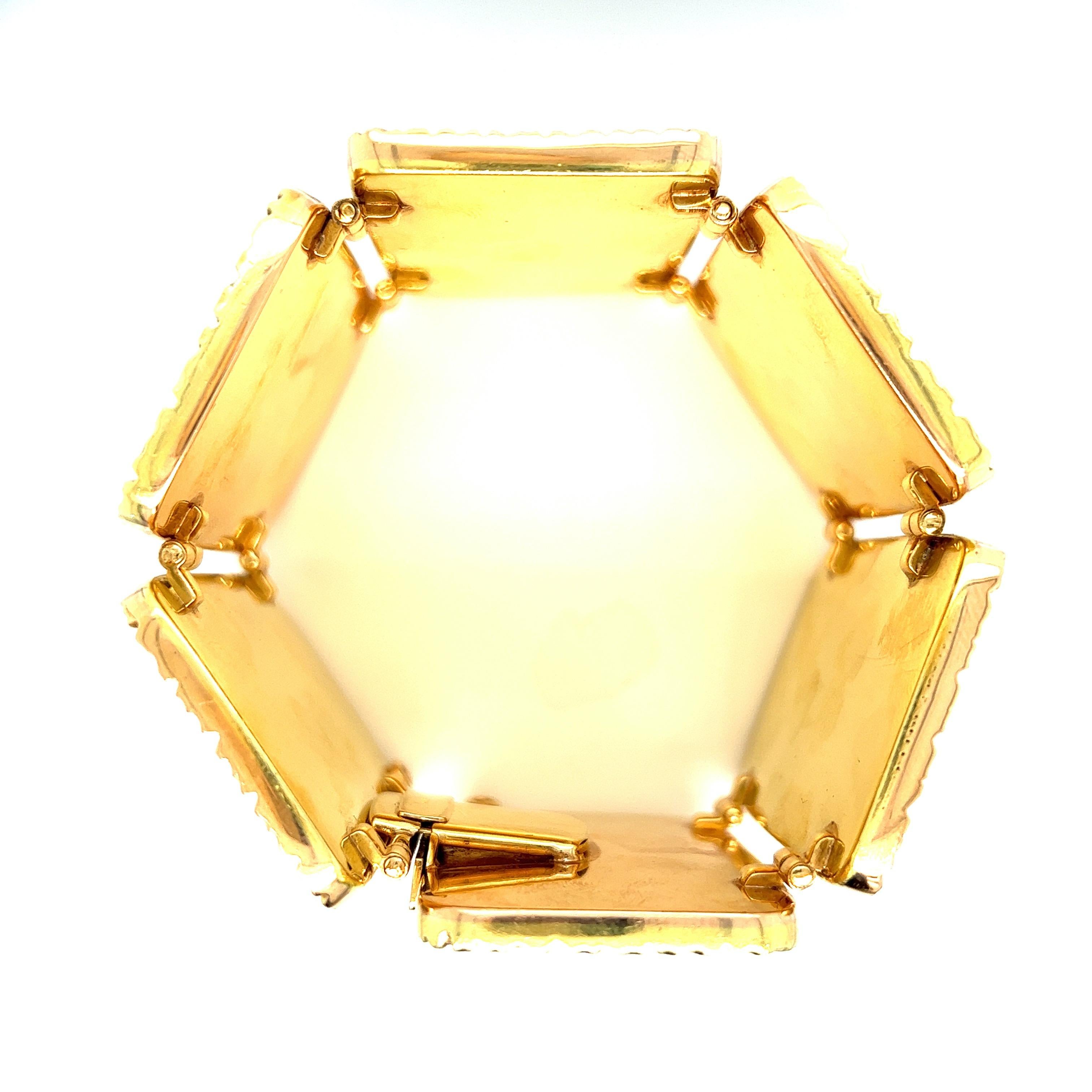Two-Tone Rectangular Gold Panels Bracelet For Sale 1